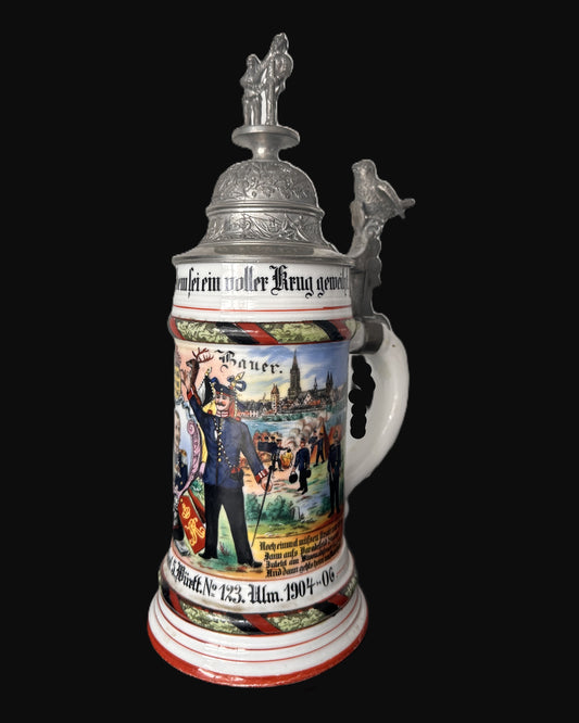 German Regimental Reservist Beer Stein – 10th Company Grenadier Regiment No. 123, Ulm (1904-1906)