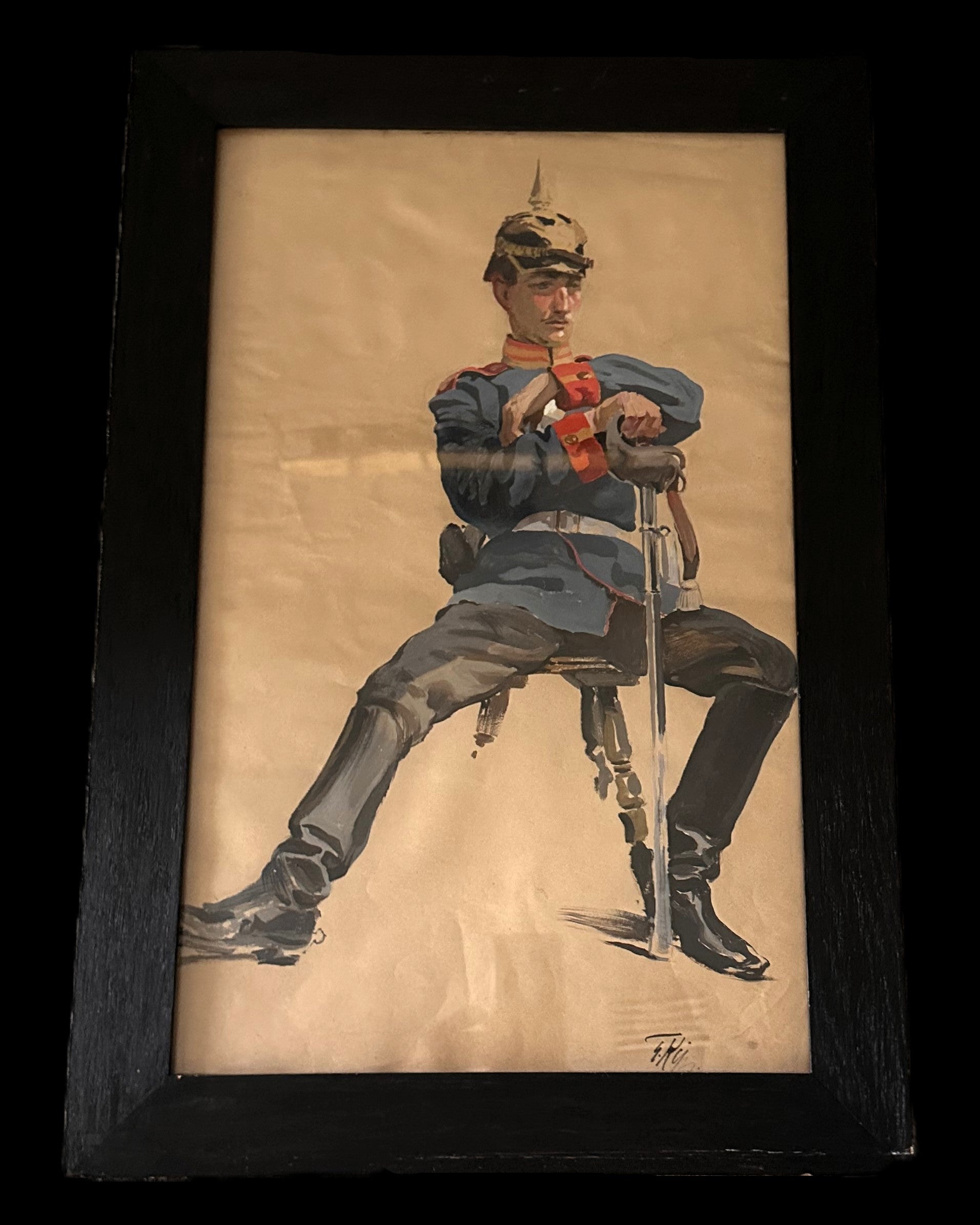 Framed Portrait of a Seated Prussian Soldier by G. Krüger