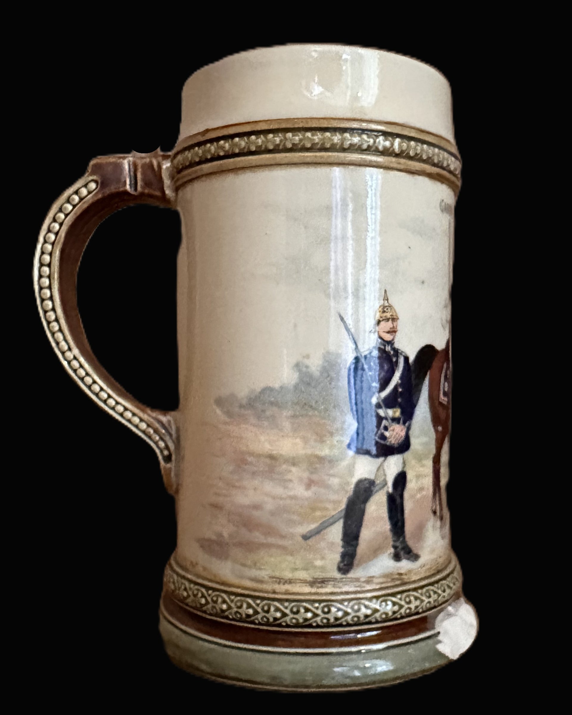 Mettlach Beer Stein No. 2140 – Garde-Kürassier-Regiment Scene, ½ Liter, 1895 Dated Base