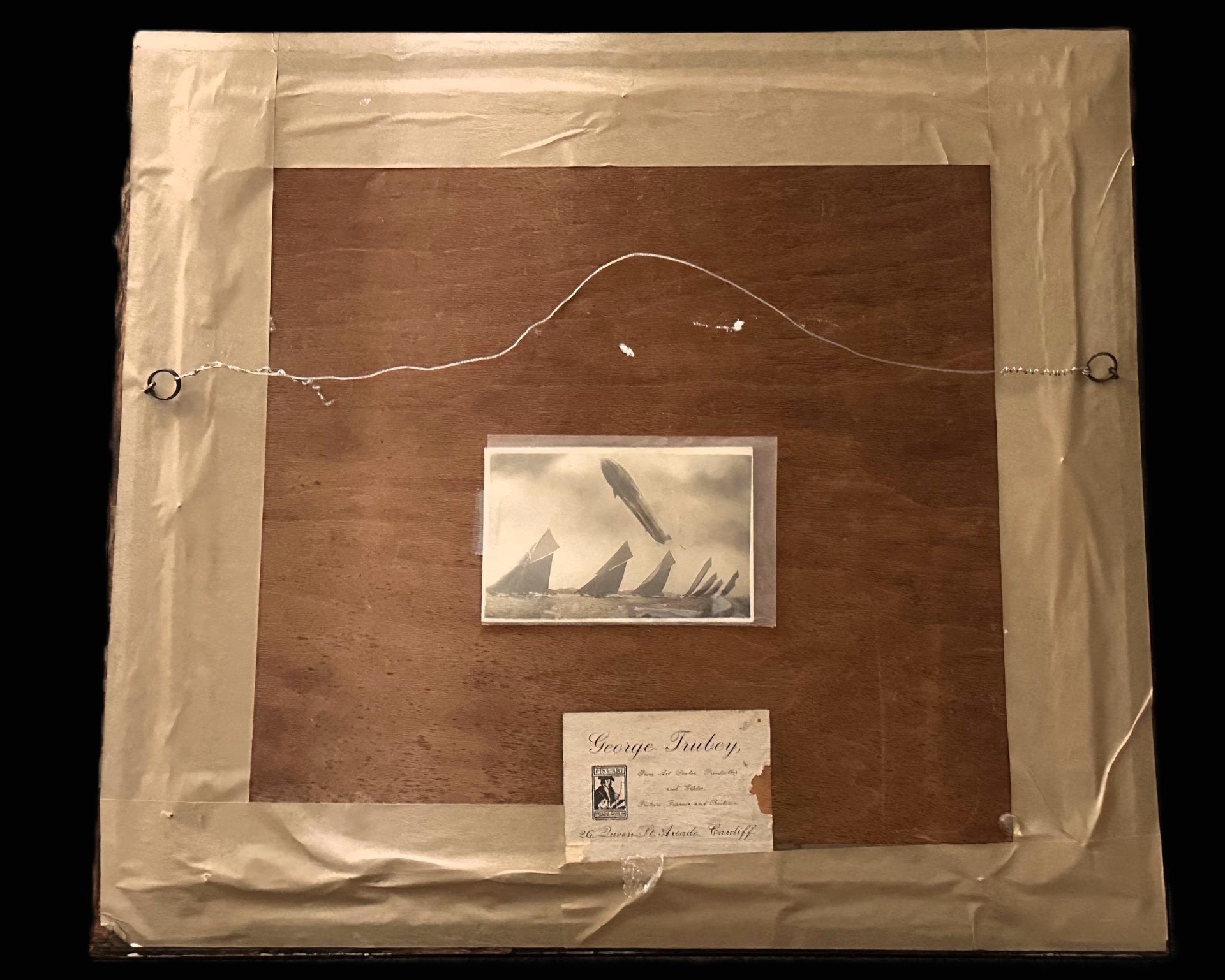 RARE ORIGINAL FRAMED PHOTOGRAPH – GERMAN ZEPPELIN ABOVE YACHT REGATTA – GEORGE TRUBEY, CARDIFF FRAMER