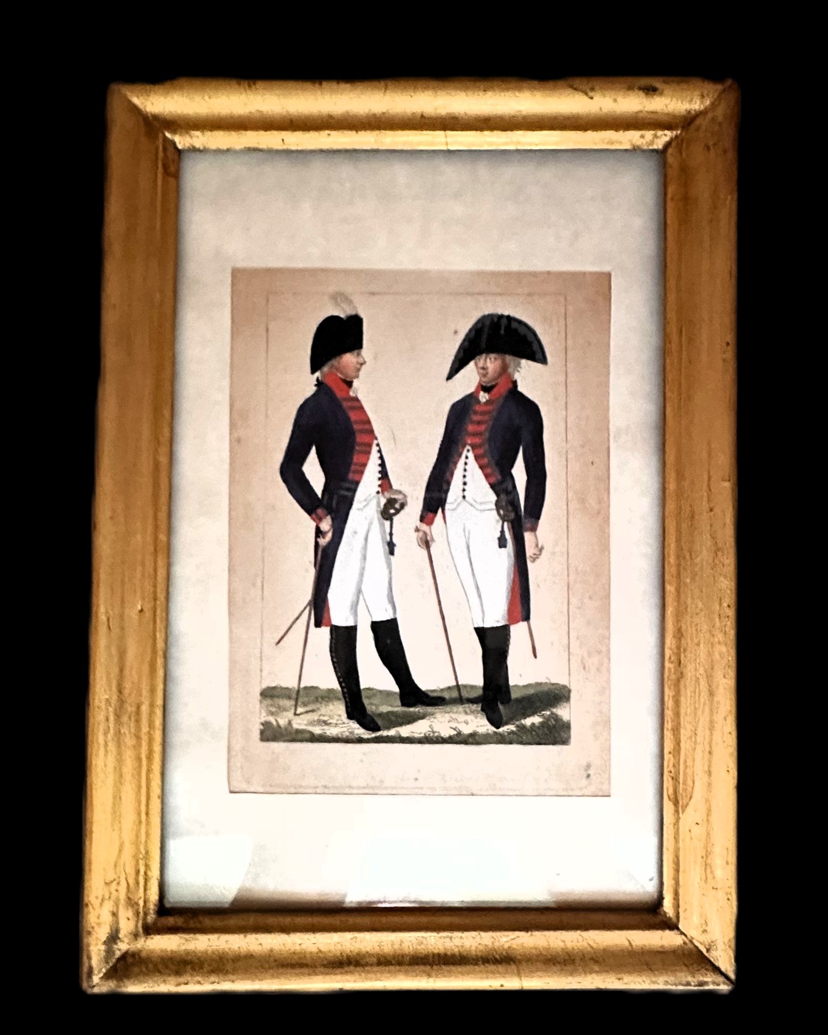 Framed hand-colored print of Prussian Garde officers – 1st Battalion, 15th Infantry Regiment (circa 1833)