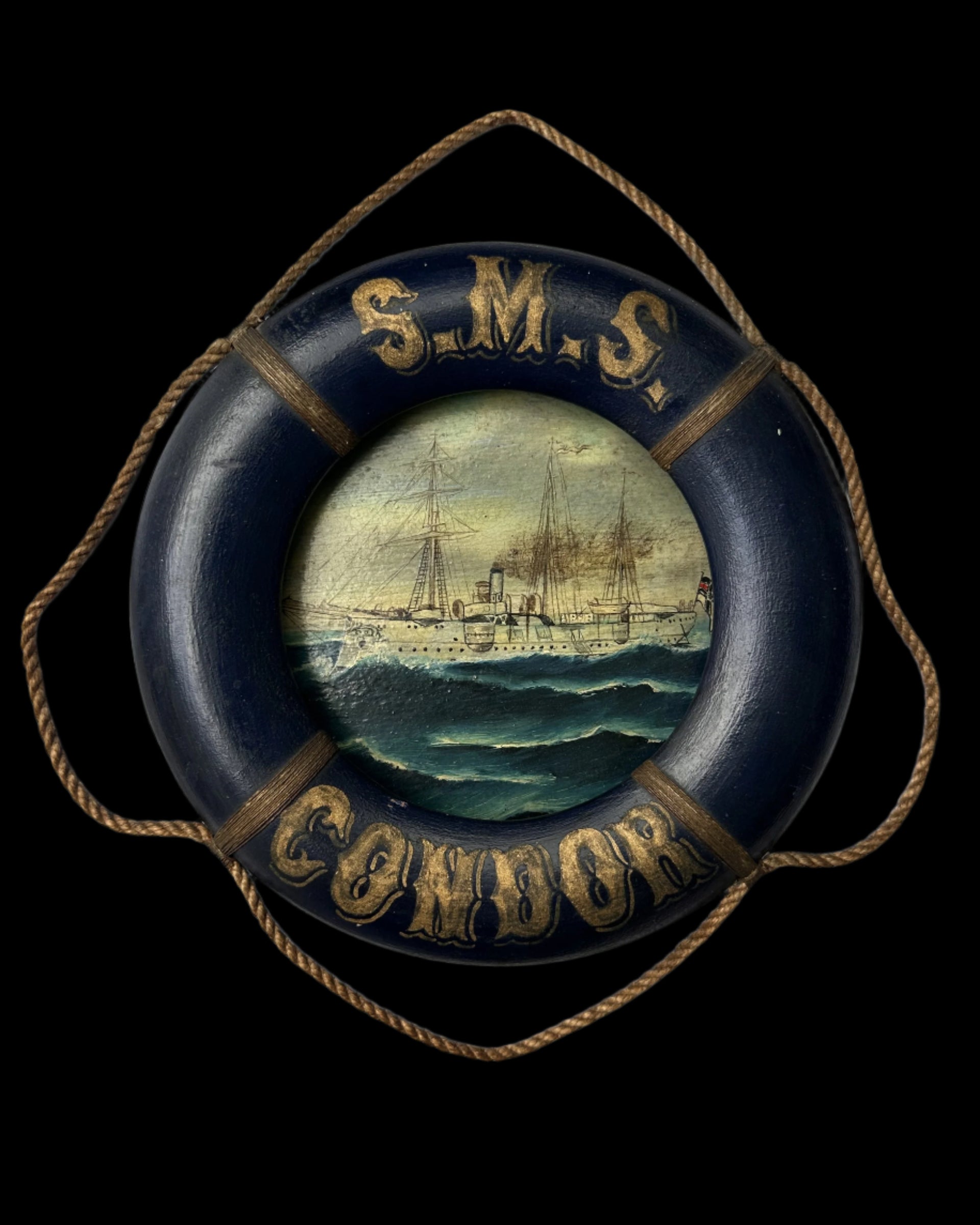 Imperial German Navy Lifebuoy Plaque – SMS Condor – Hand-Painted with Named Sailor Inscription