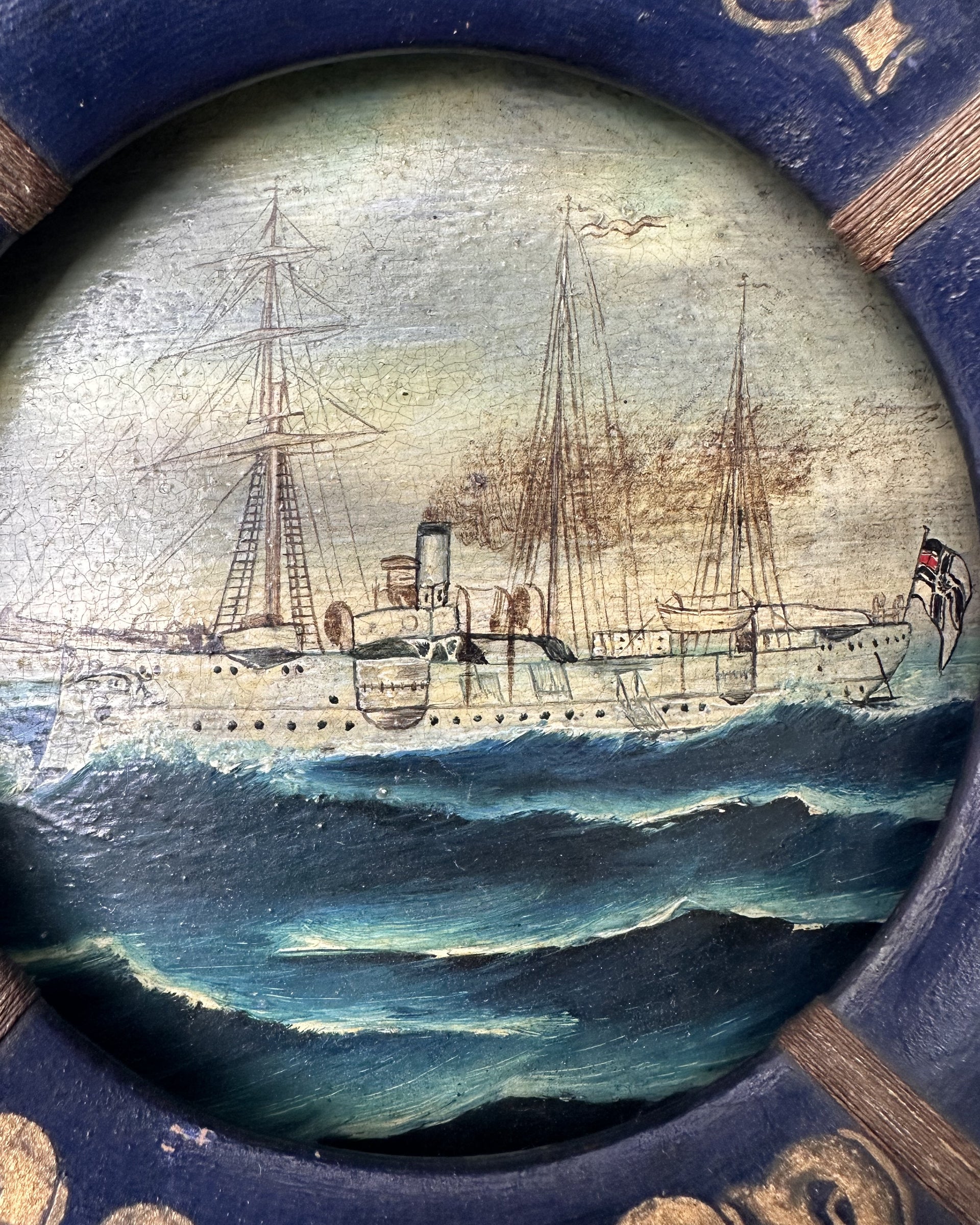 Imperial German Navy Lifebuoy Plaque – SMS Condor – Hand-Painted with Named Sailor Inscription
