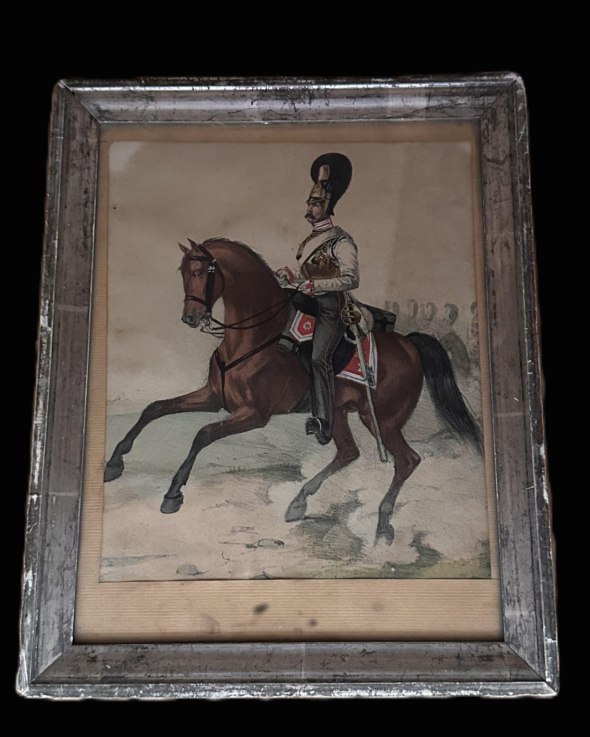 19th Century Hand-Colored Lithograph – Mounted Cuirassier Officer