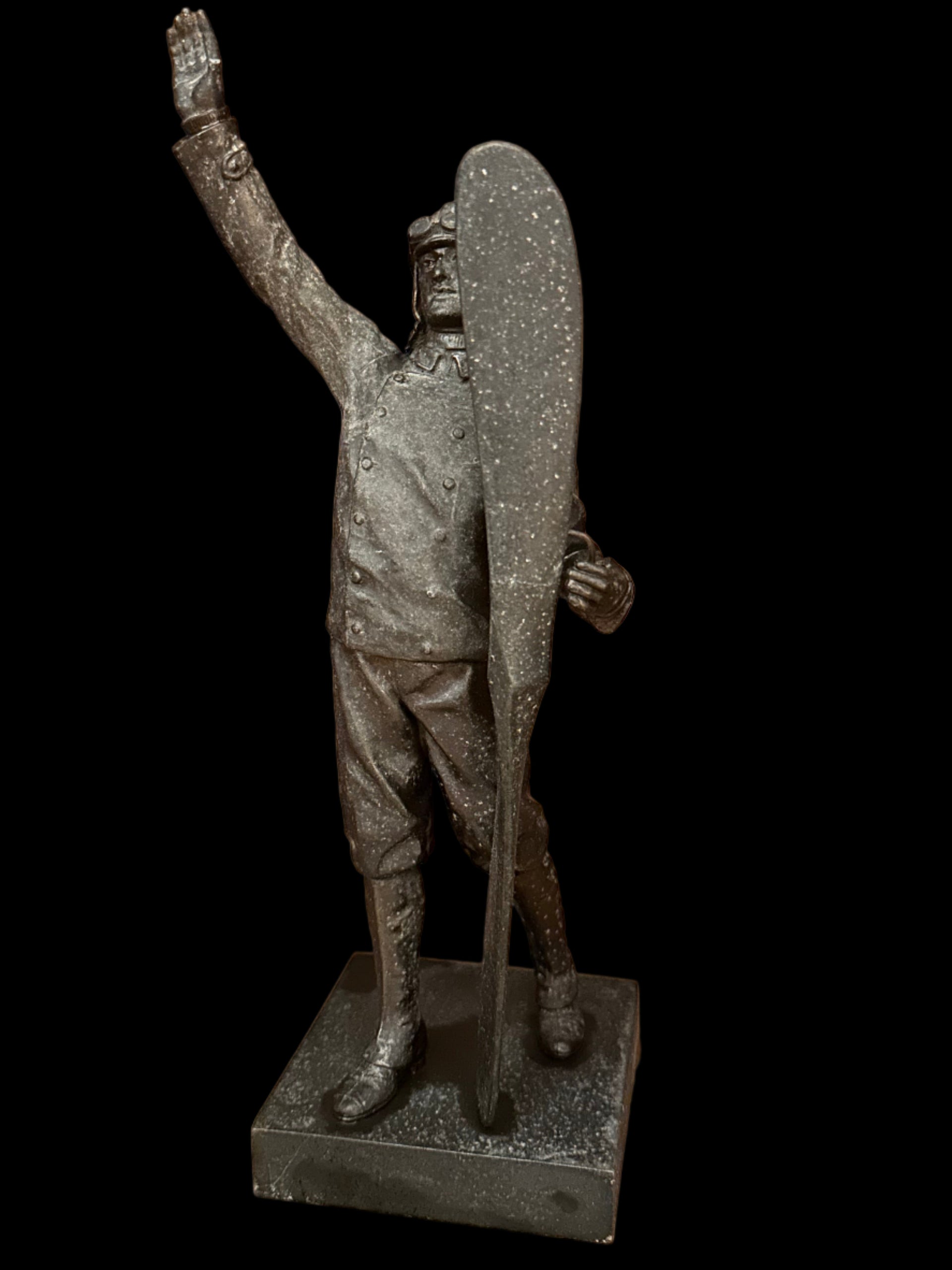 Bronze Aviation Figure of WWI Pilot with Propeller