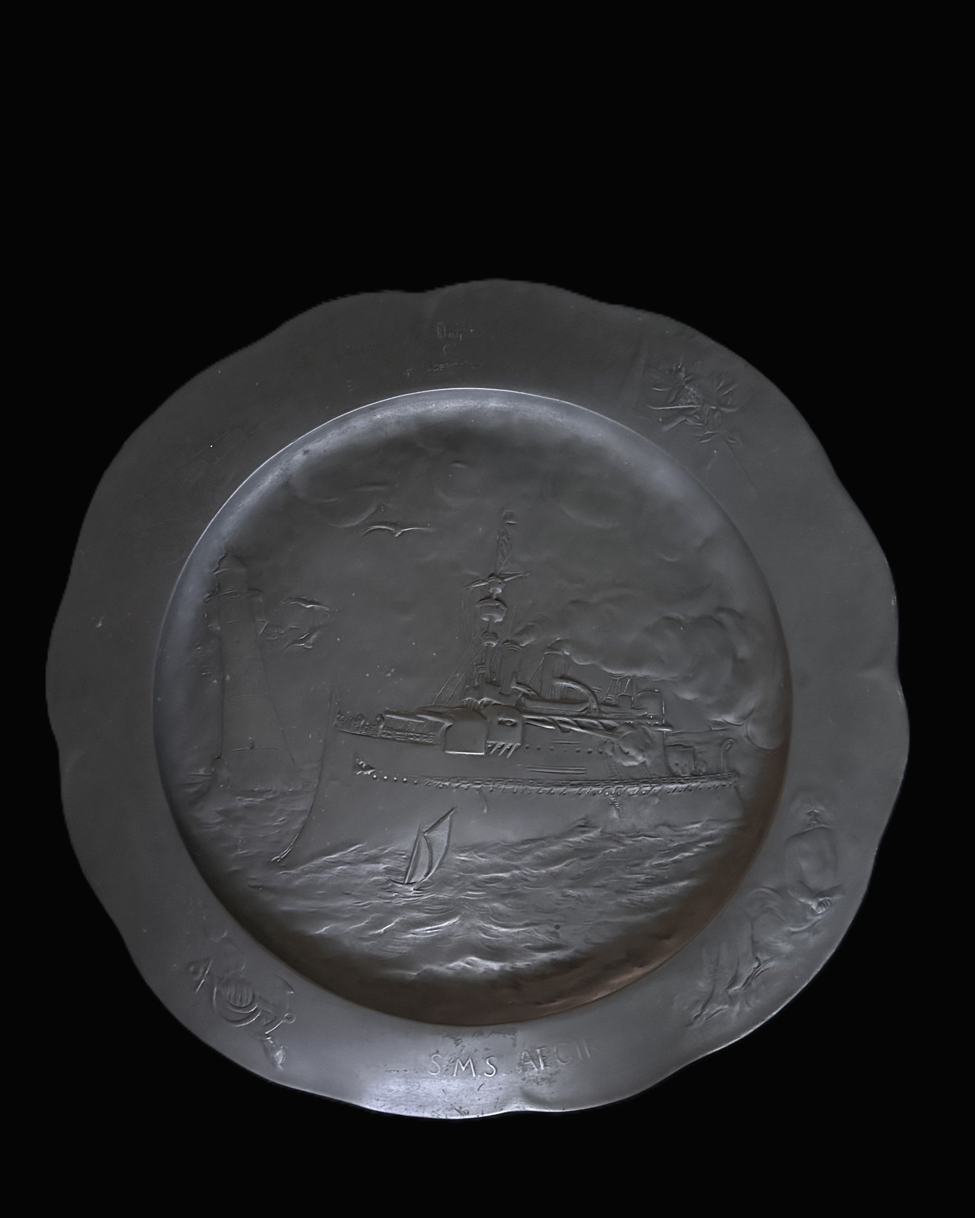Imperial German Navy Commemorative Pewter Plate – SMS Ägir Coastal Defense Ship