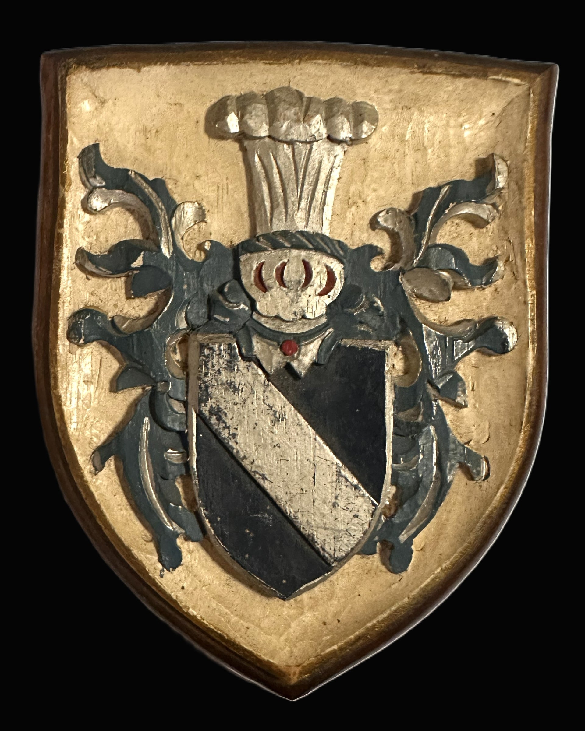 Carved Wooden Heraldic Shield Plaque by J. Schulz, Wilhelmshaven