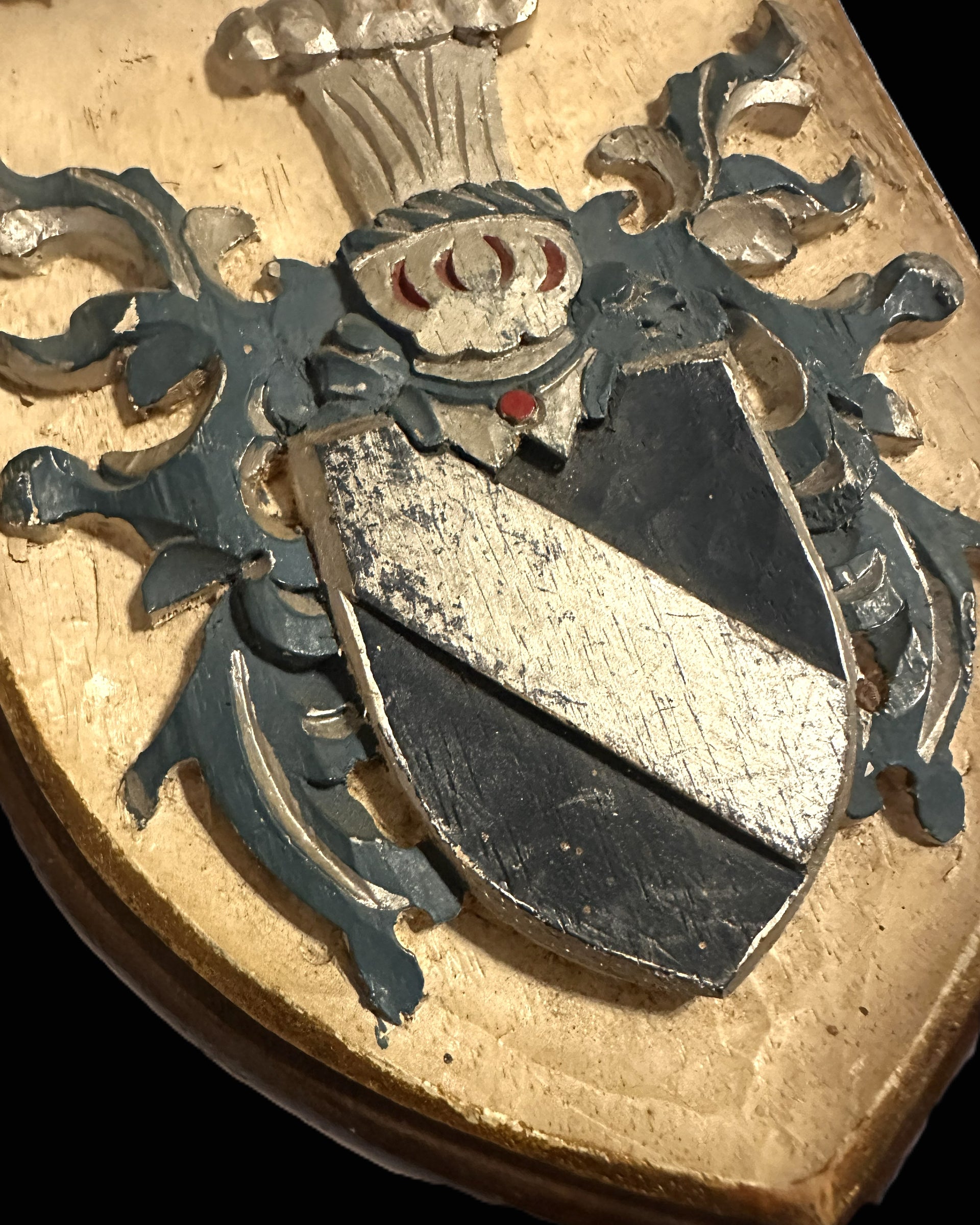 Carved Wooden Heraldic Shield Plaque by J. Schulz, Wilhelmshaven