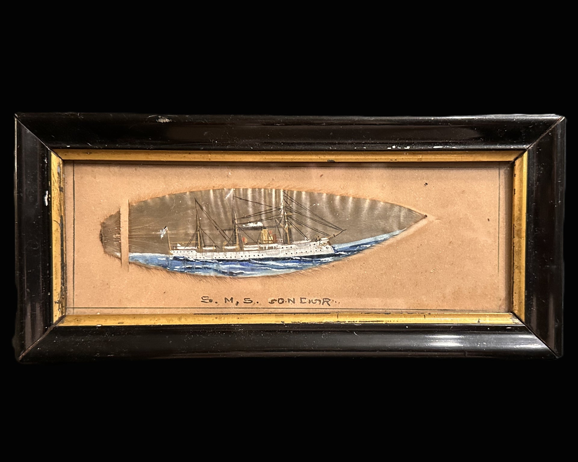 Imperial German Navy Sailor Folk Art on Feather, SMS Condor