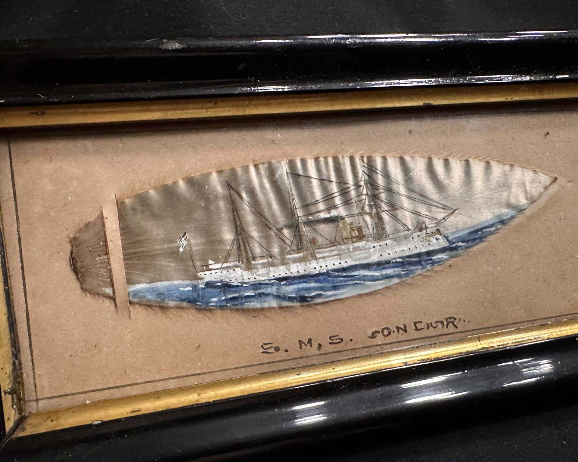 Imperial German Navy Sailor Folk Art on Feather, SMS Condor