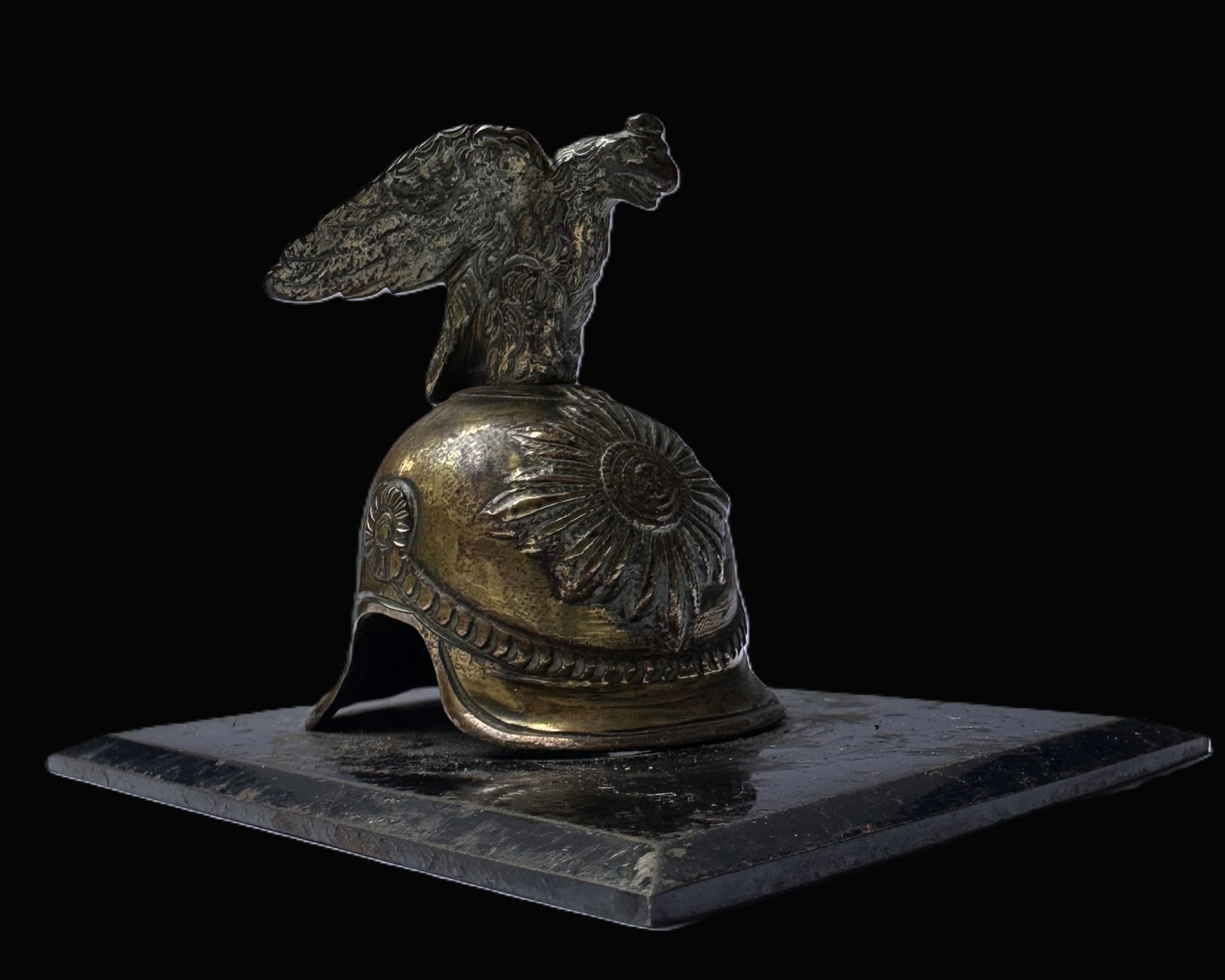 Prussian Cuirassier “Lobster Tail” Helmet Miniature Desk Piece On Metal Base