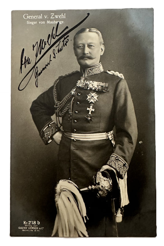 Autographed Postcard of Orden Pour le Mérite and Oak Leaves - General Hans von Zwehl