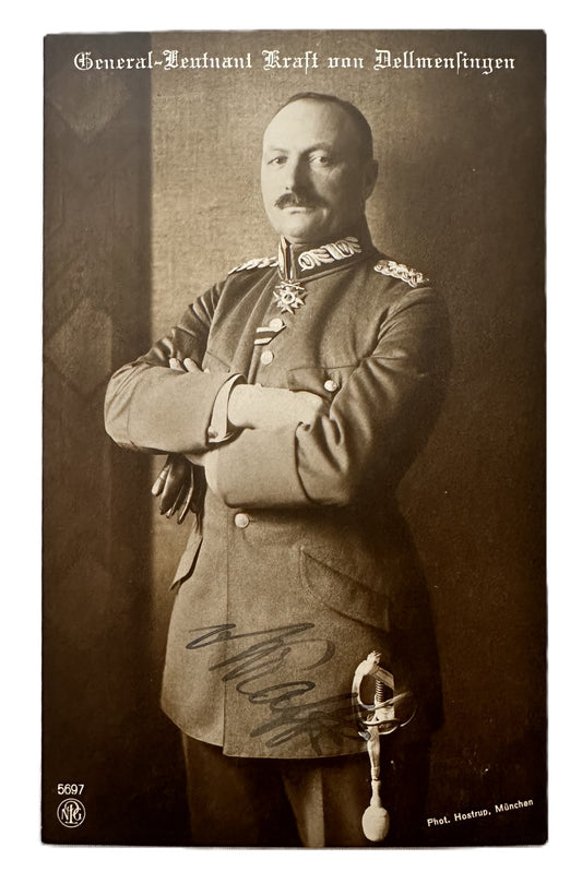 Autographed Postcard of Generalleutnant Krafft von Dellmensingen - Winner of the Pour le Mérite and Oak Leaves - Prussia - Grand Cross of the Military Order Max Joseph - Bavaria