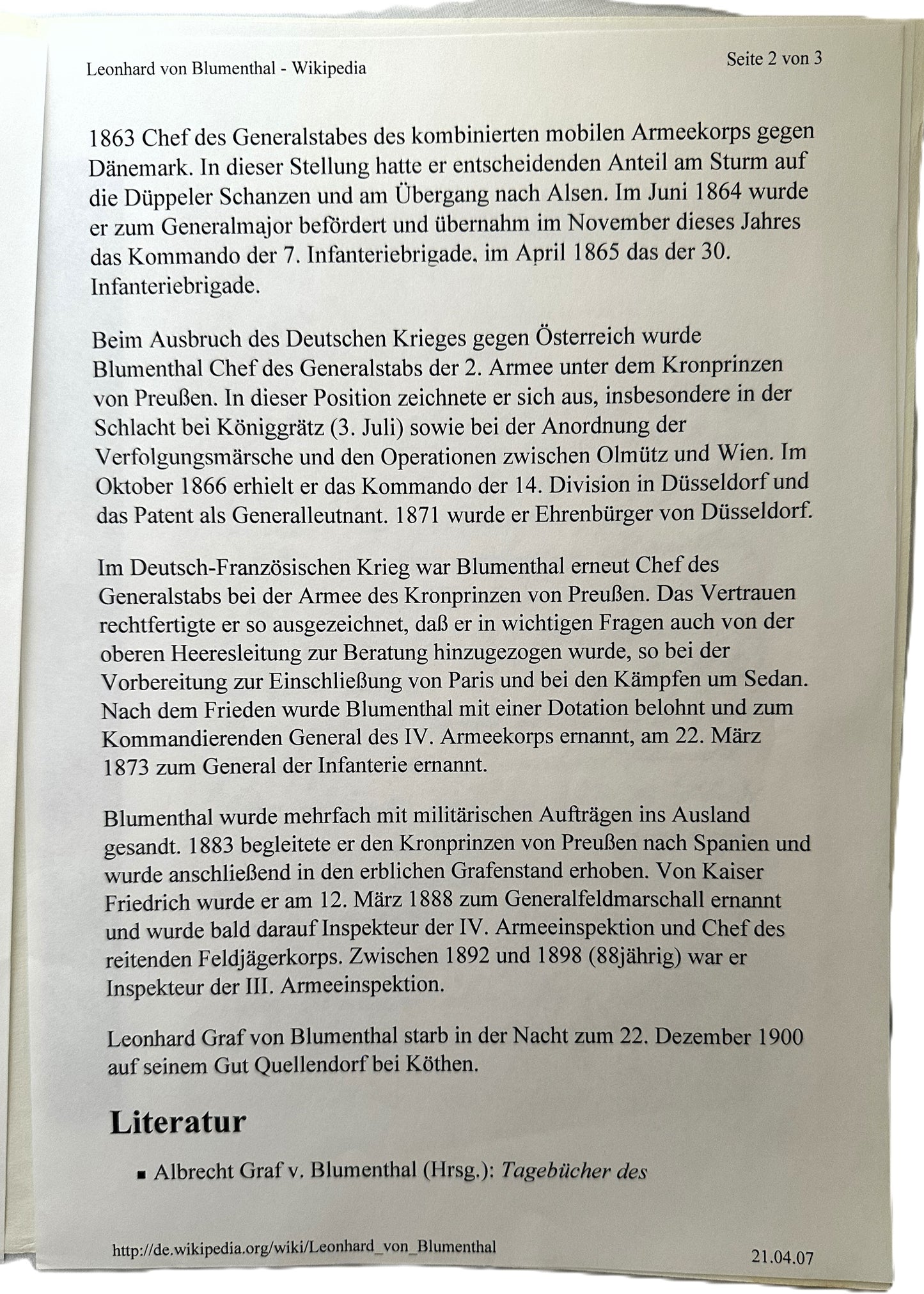 ANHALT – AUTOGRAPHED LETTER – GENERALFELDMARSCHALL LEONHARD GRAF von BLUMENTHAL