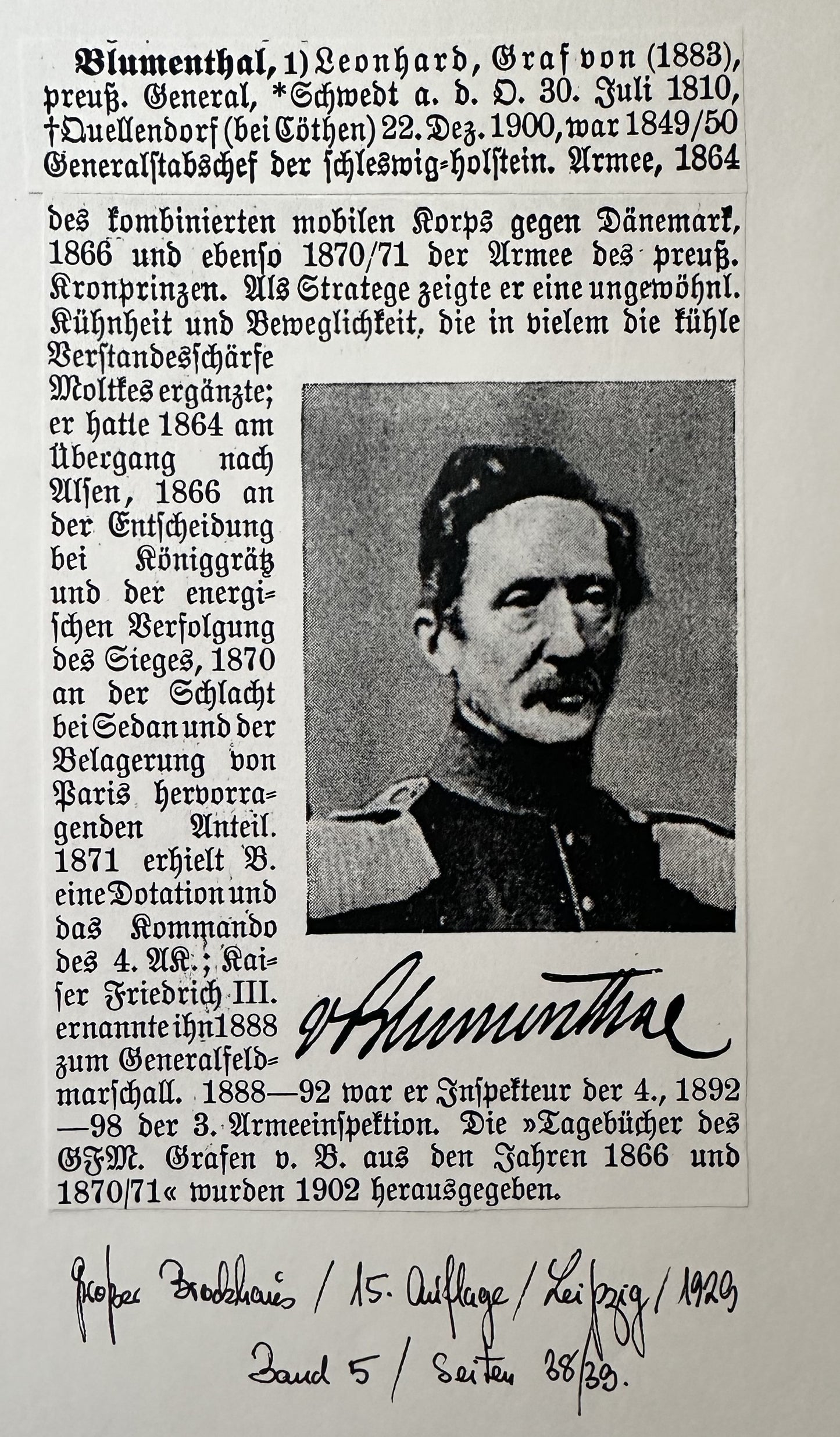 ANHALT – AUTOGRAPHED LETTER – GENERALFELDMARSCHALL LEONHARD GRAF von BLUMENTHAL