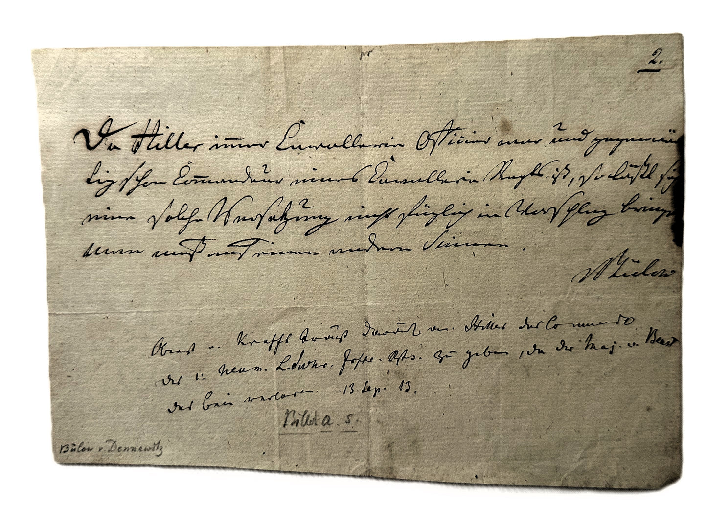 PRUSSIA – AUTOGRAPHED LETTER – GENERAL der INFANTERIE FRIEDRICH WILHELM GRAF von BÜLOW DENNEWITZ