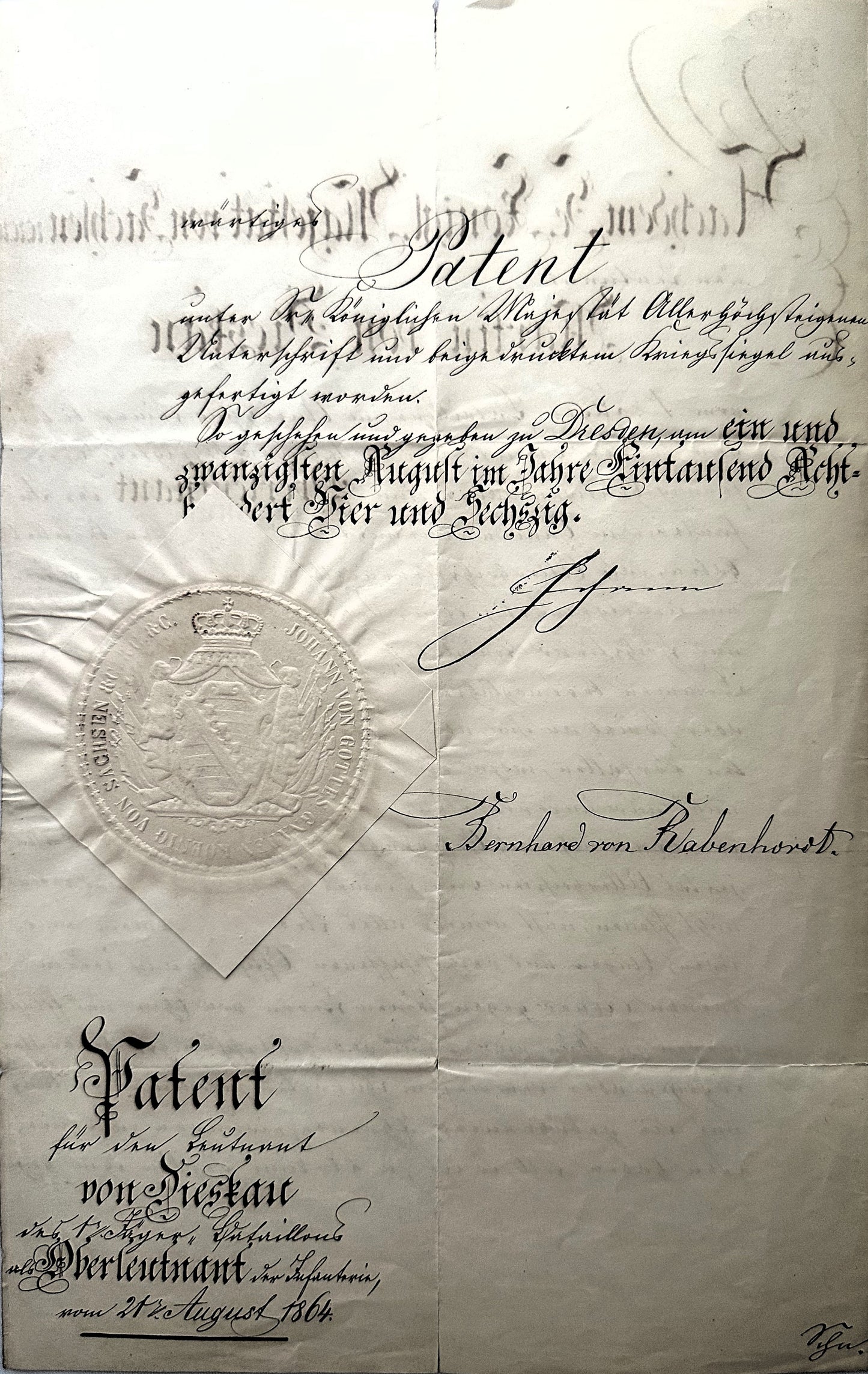 Officer’s Patent Signed by König Johann – Saxony