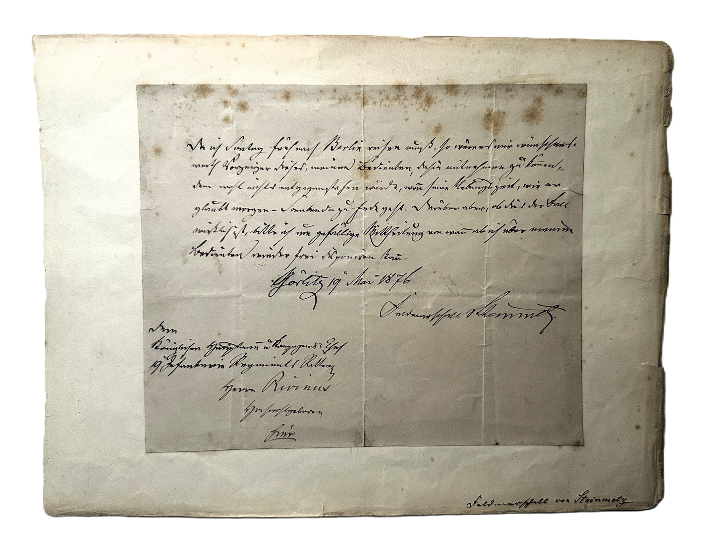 Prussian Autographed Letter - Generalfeldmarschall Karl Friedrich von Steinmetz