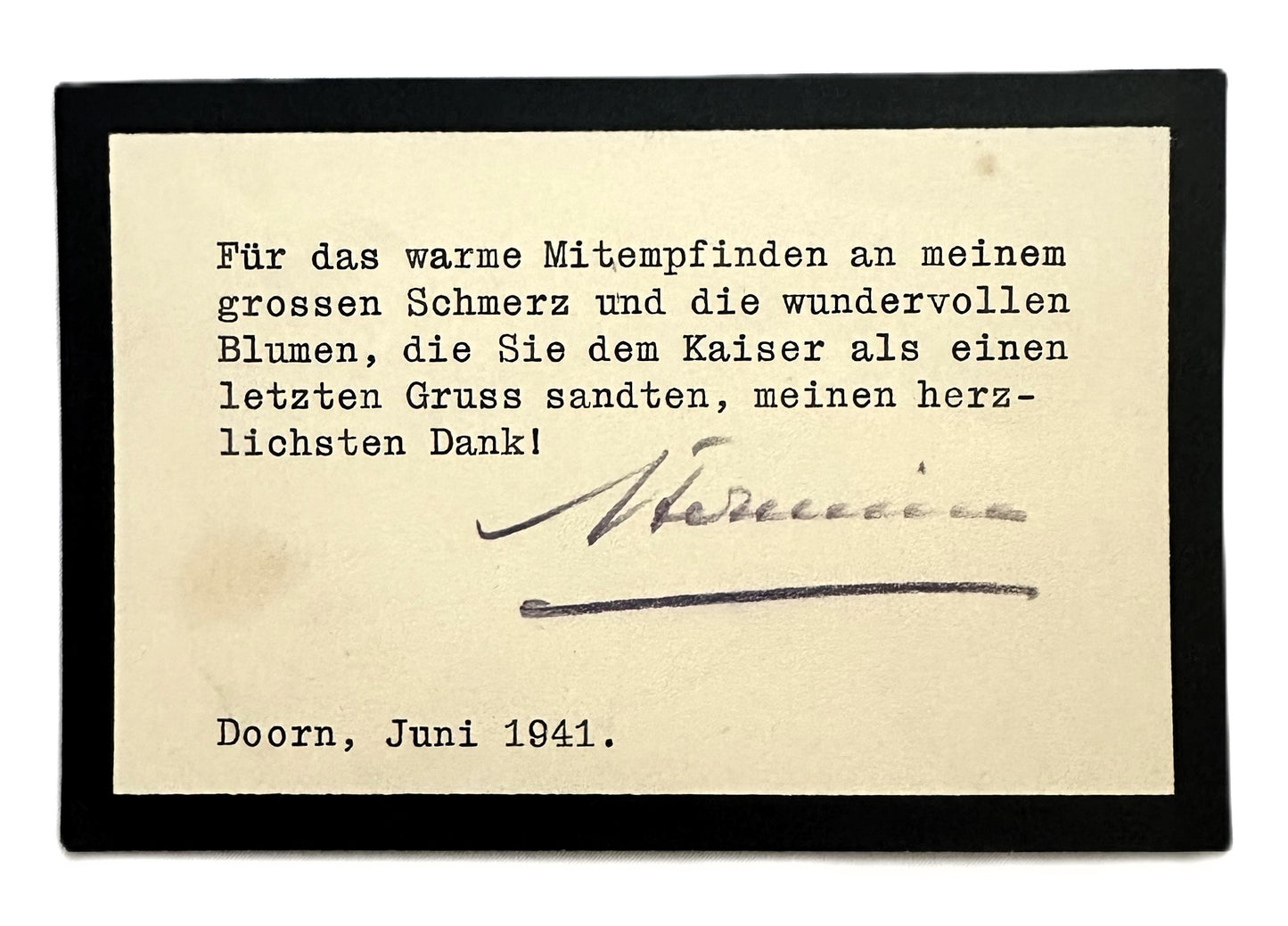 Prussia – thank you card – Kaiserin Hermine- concerning Kaiser Wilhelm II’s death – signed