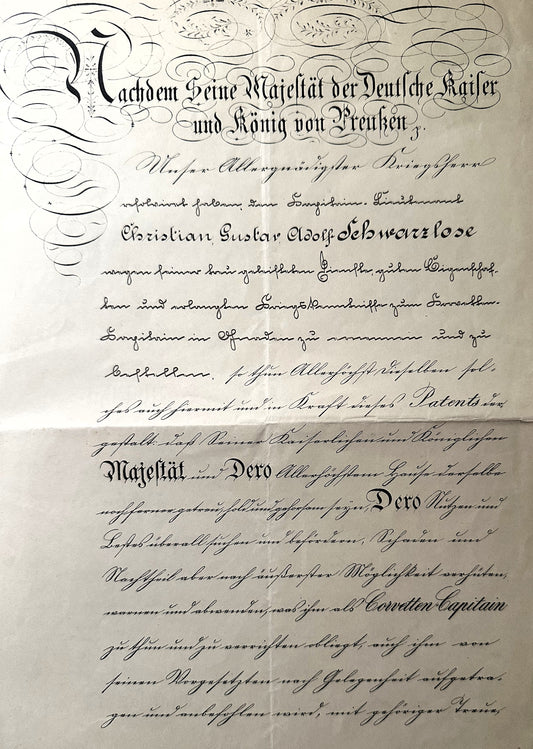 Naval Officer's Promotion Patent Signed by Kaiser Wilhelm I