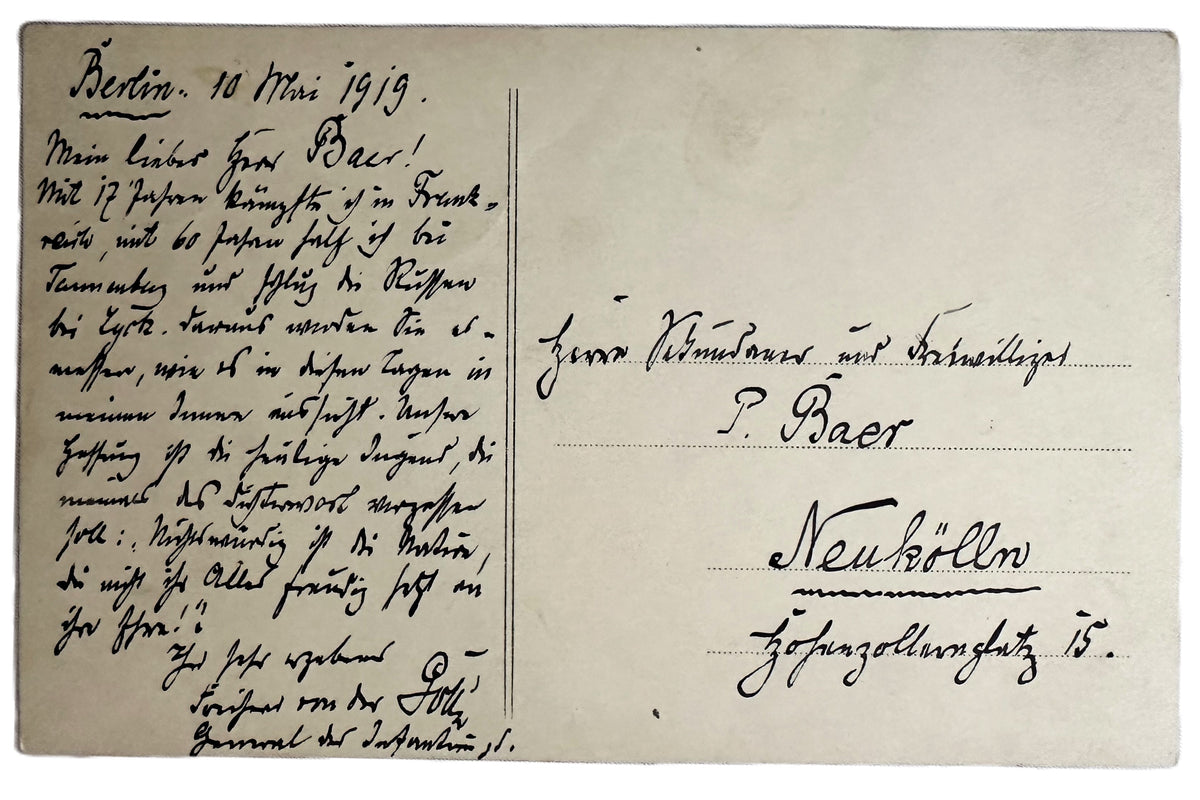 Genarel Rudiger Autographed Postcard of General der Infanterie Rüdiger Freiherr von de