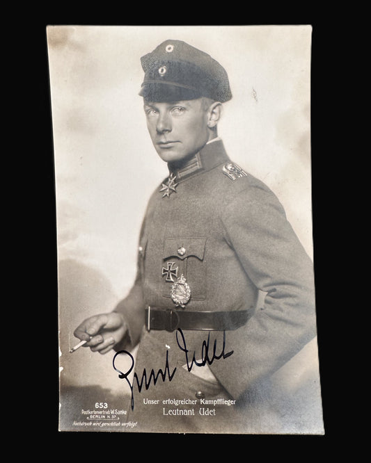 Signed Postcard of Lieutenant Ernst Udet, German Fighter Ace and Aviation Pioneer