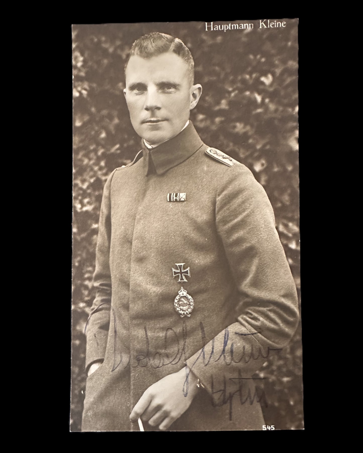 Autographed Real Photo Postcard – Hauptmann Kleine – Imperial German Pilot with Decorations