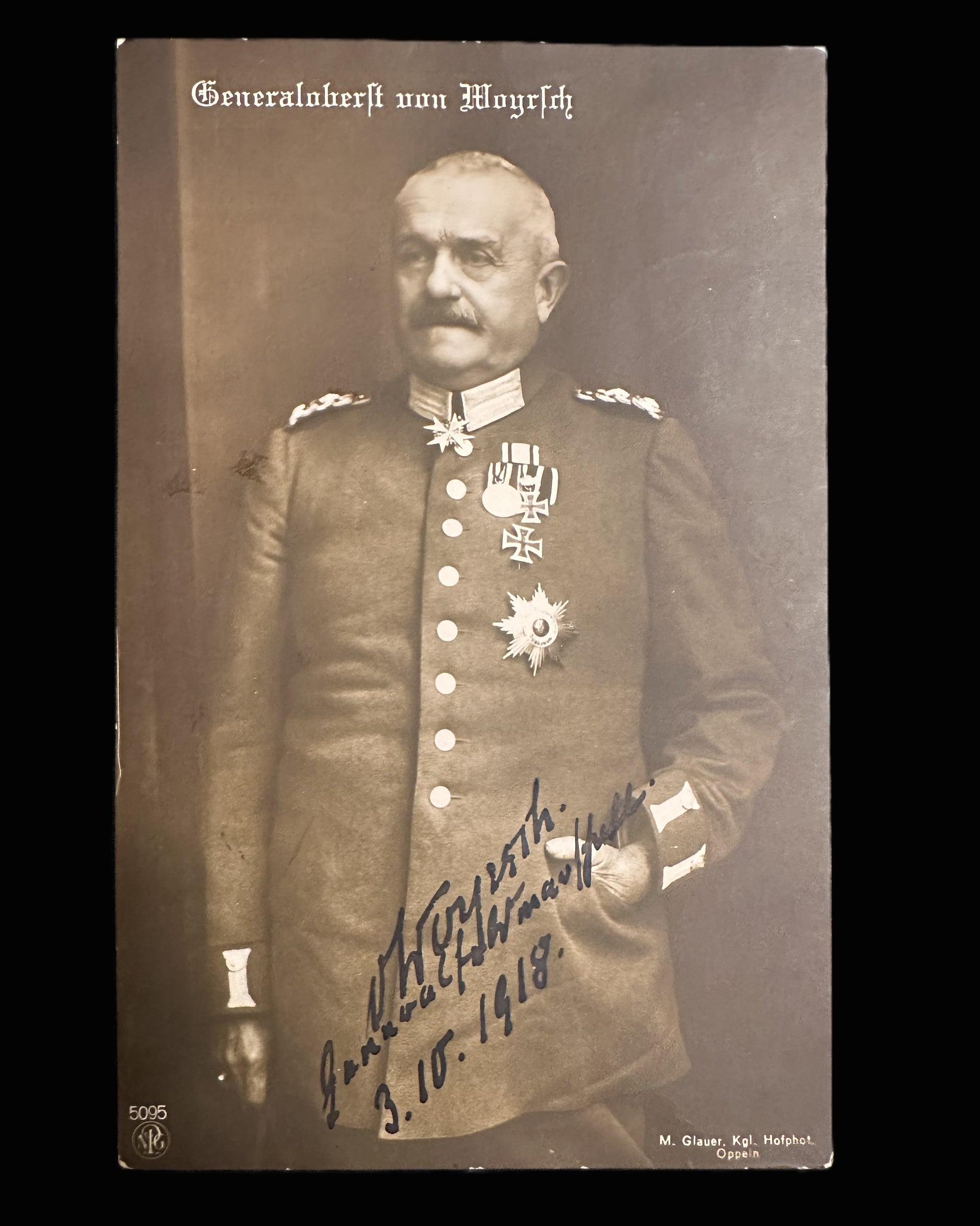 Autographed Imperial German Postcard of Generaloberst von Moysich, Dated October 1918
