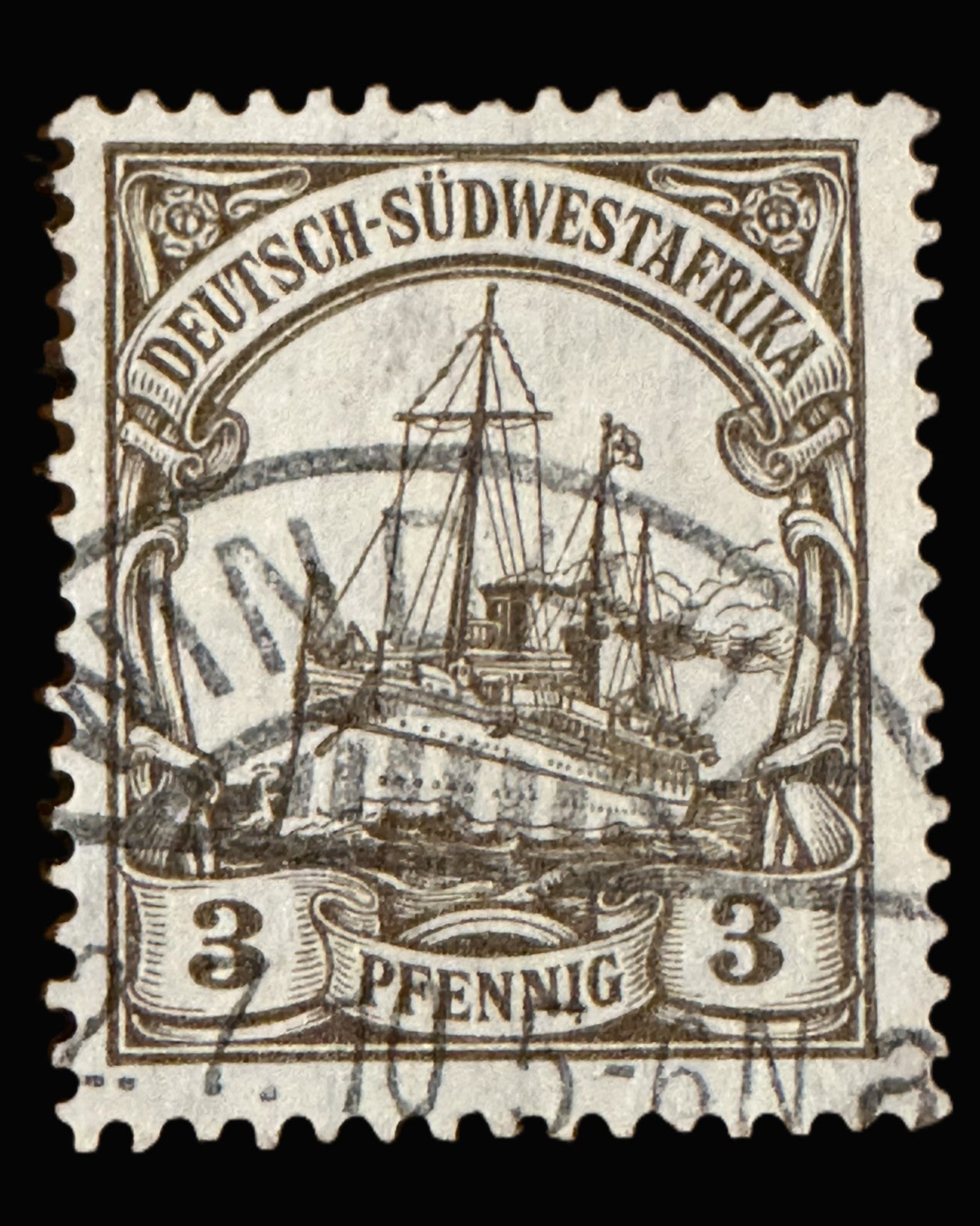 German South West Africa 3 Pfennig Kaiser's Yacht Stamp 1901 Used DSWA Colonial