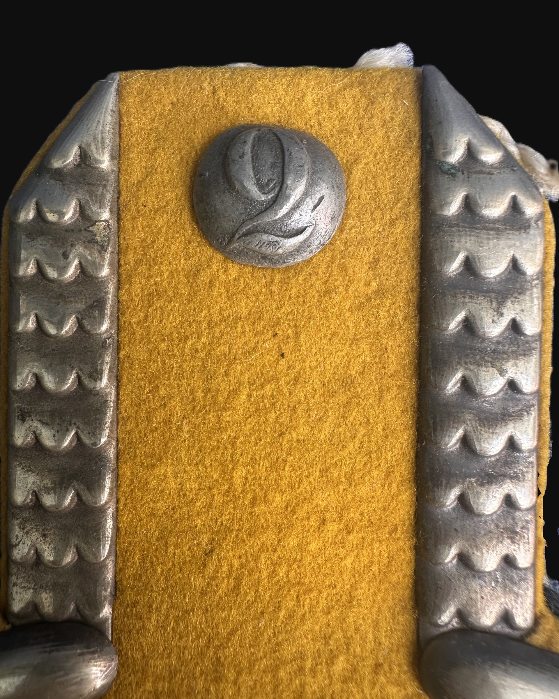 Boxed Pair of Imperial German Officer Epaulettes – 9th Regiment Marked – Pristine Yellow Wool Backing