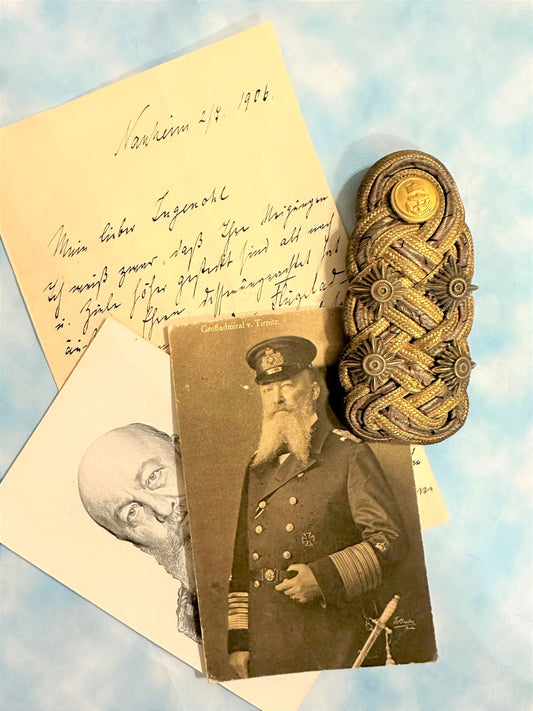Historical Grouping: Admiral Alfred von Tirpitz - Rare Shoulder Board and Letter - Derrittmeister Militaria Group