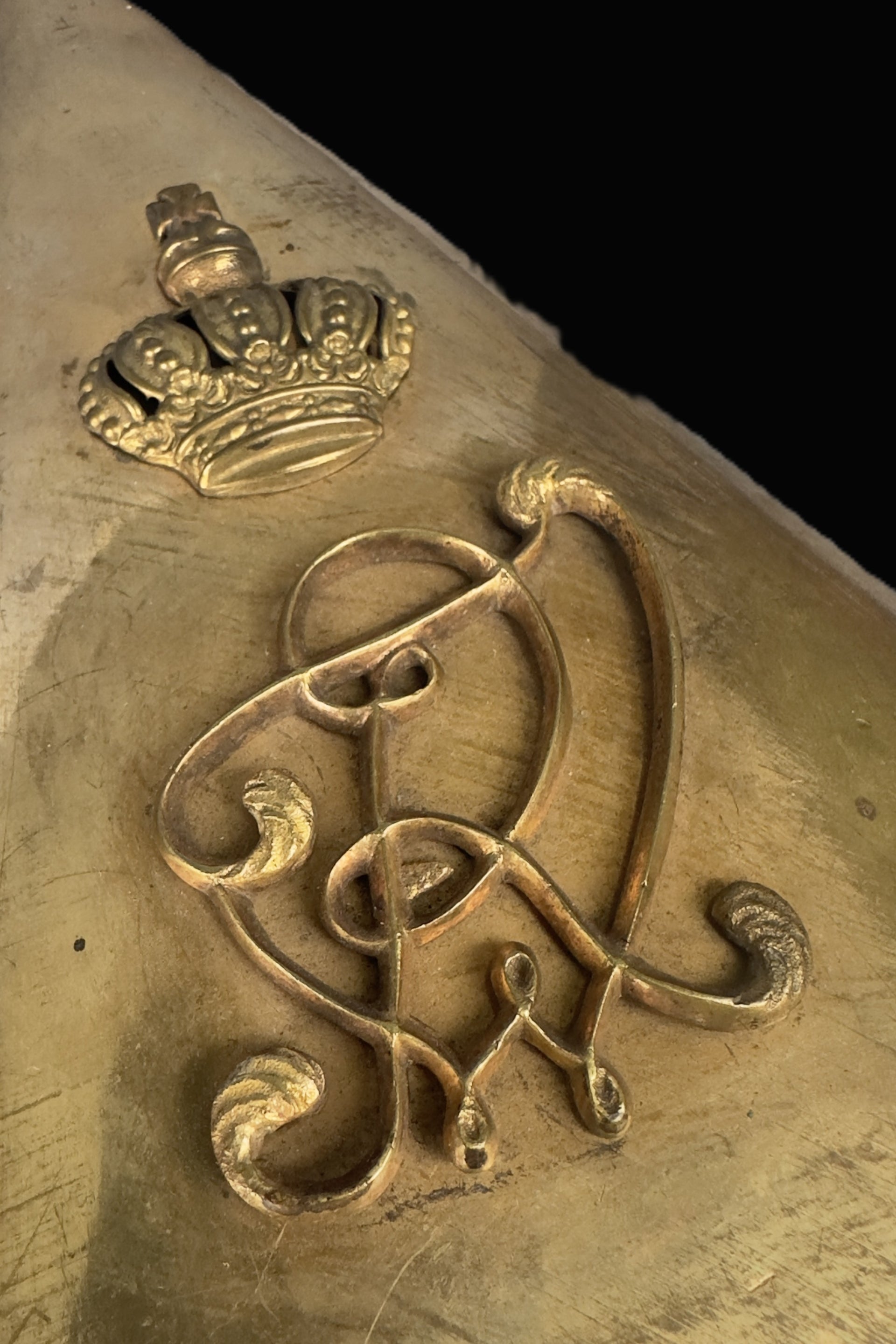 Imperial German Royal Cypher Crowned Brass Flag Pole Topper Fahnenspitze