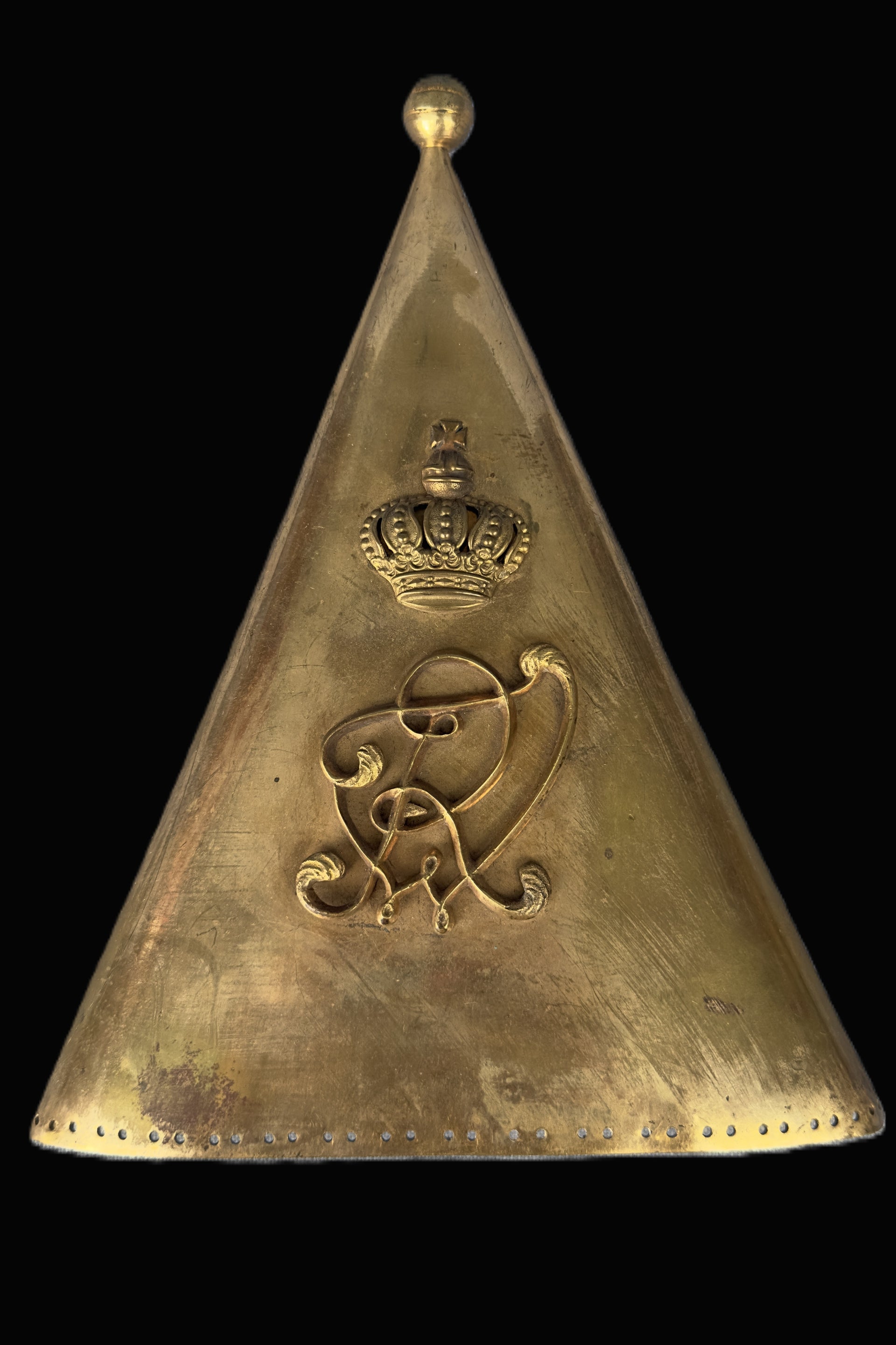 Imperial German Royal Cypher Crowned Brass Flag Pole Topper Fahnenspitze