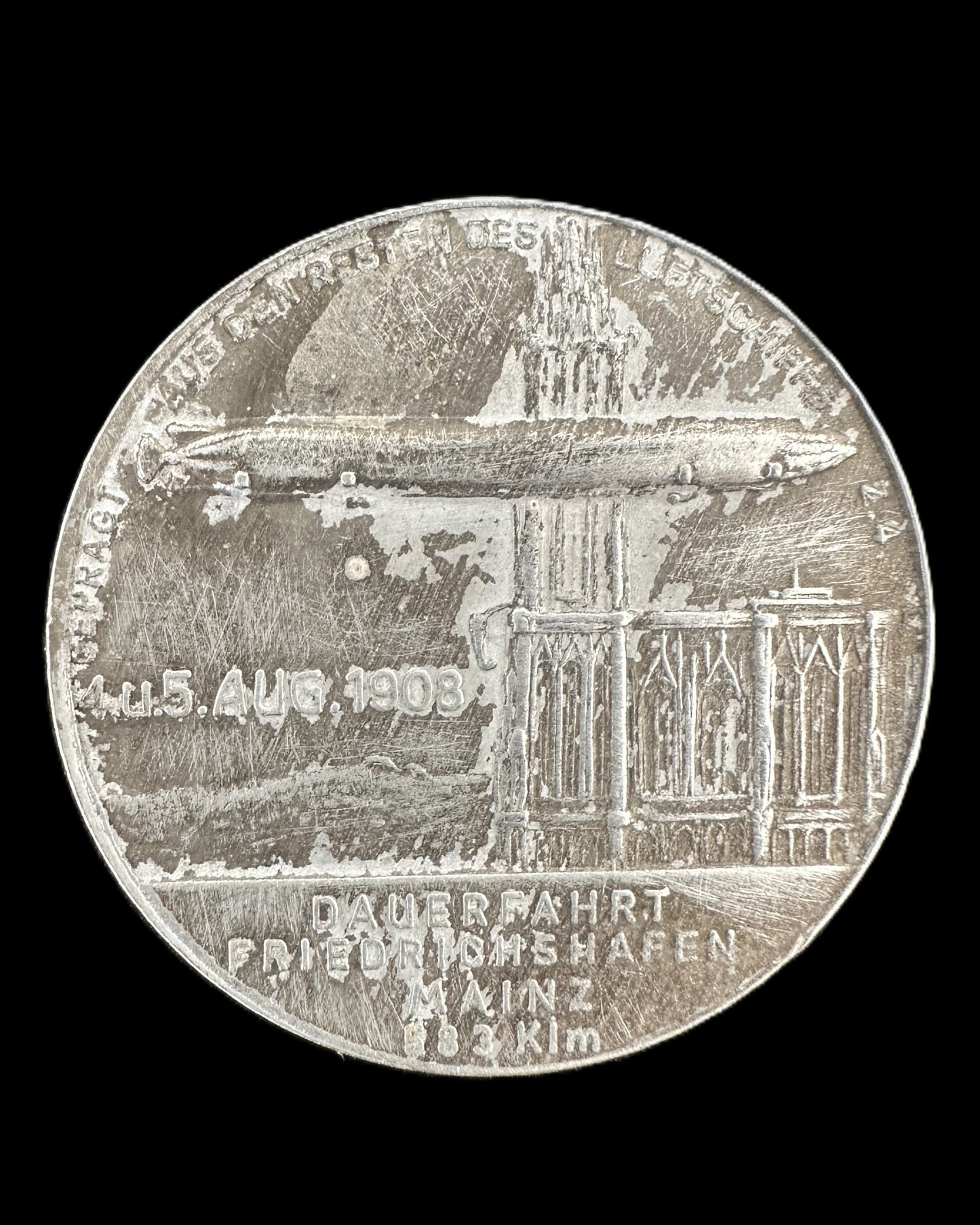 Graf Zeppelin Commemorative Medal - First Long-Distance Flight, Friedrichshafen to Mainz, 1908