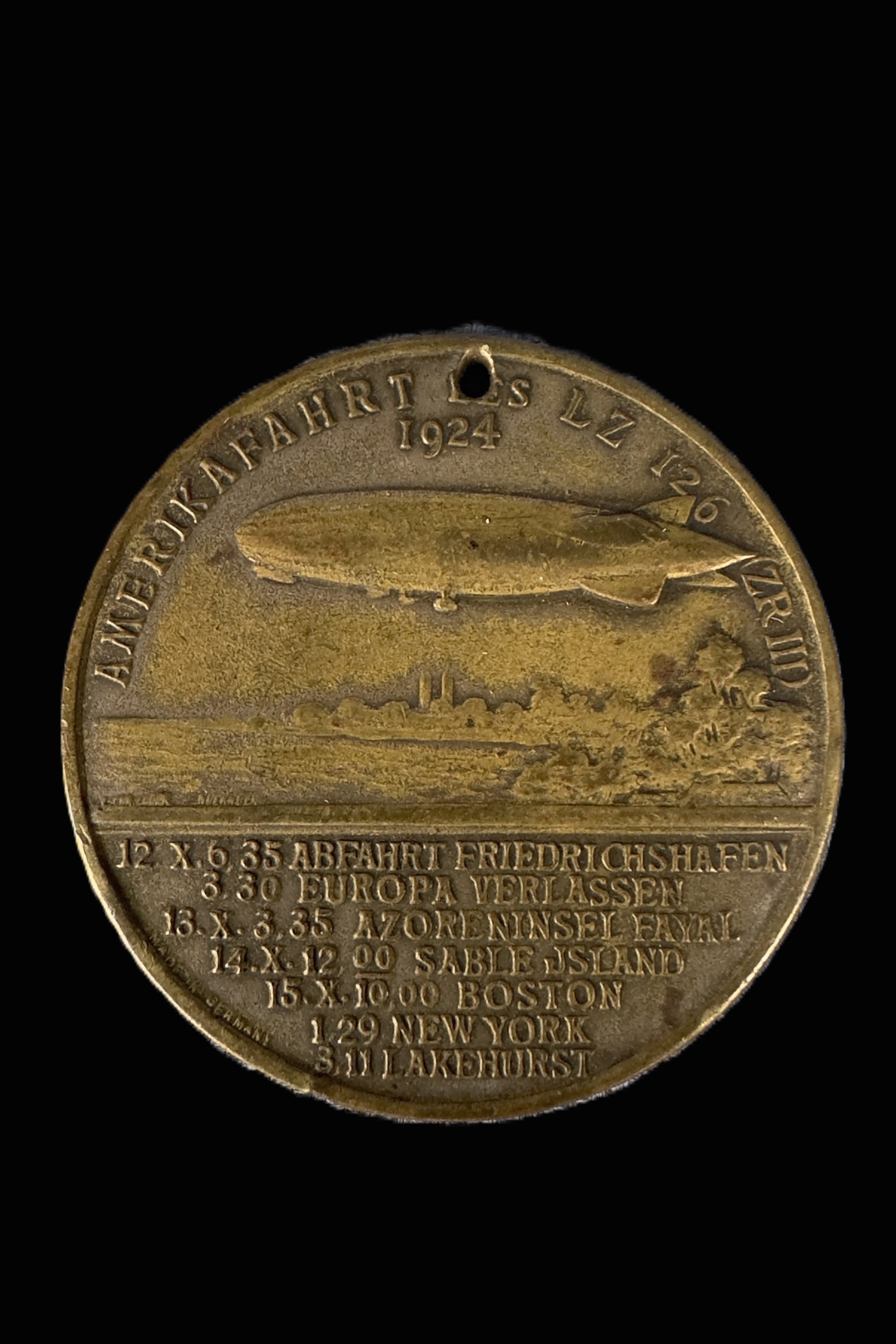 German Zeppelin LZ 126 USS Los Angeles 1924 Amerikafahrt Medal Hugo Eckener