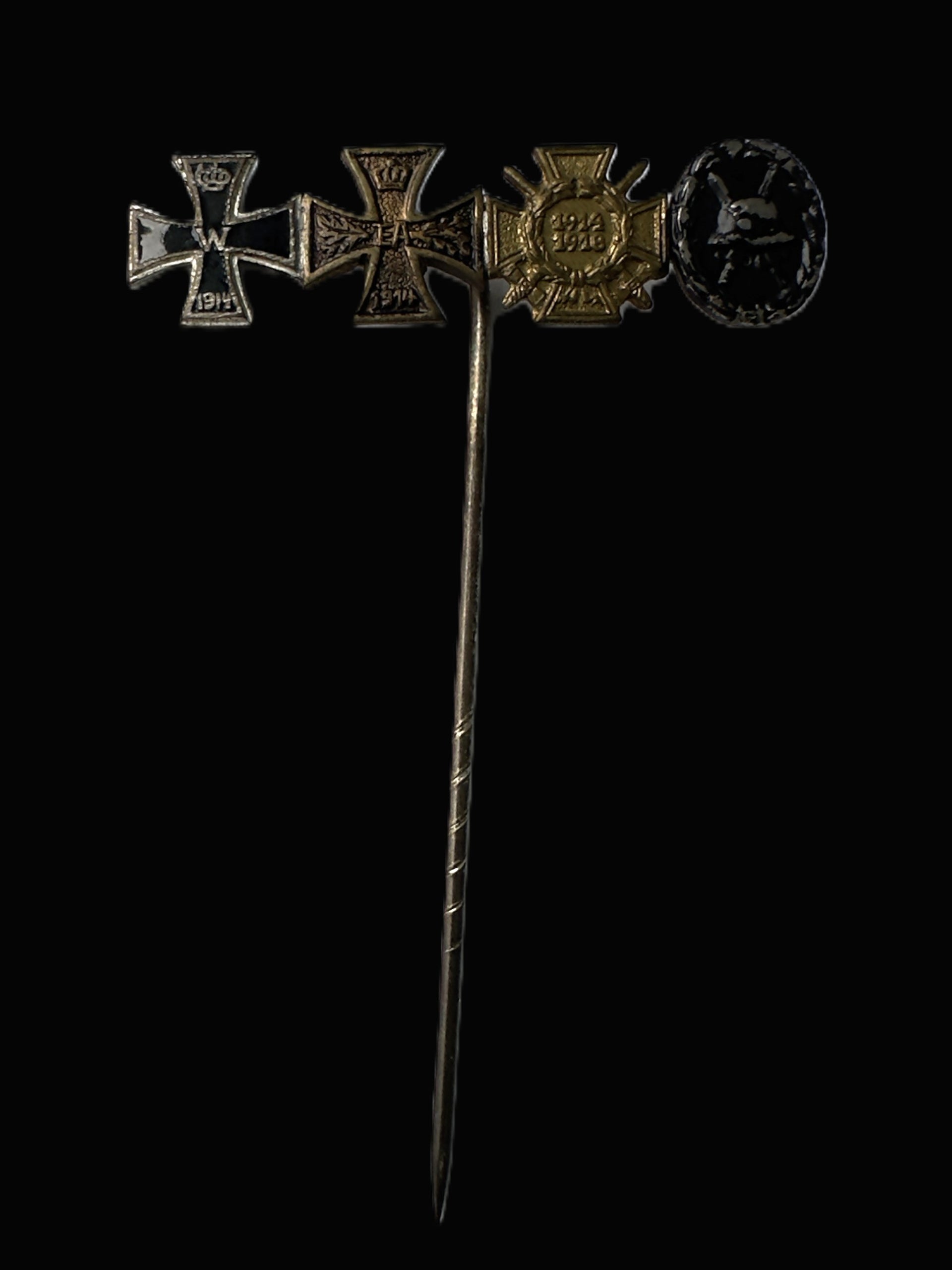 German WWI Iron Cross, Oldenburg and Wound Badge Stickpin