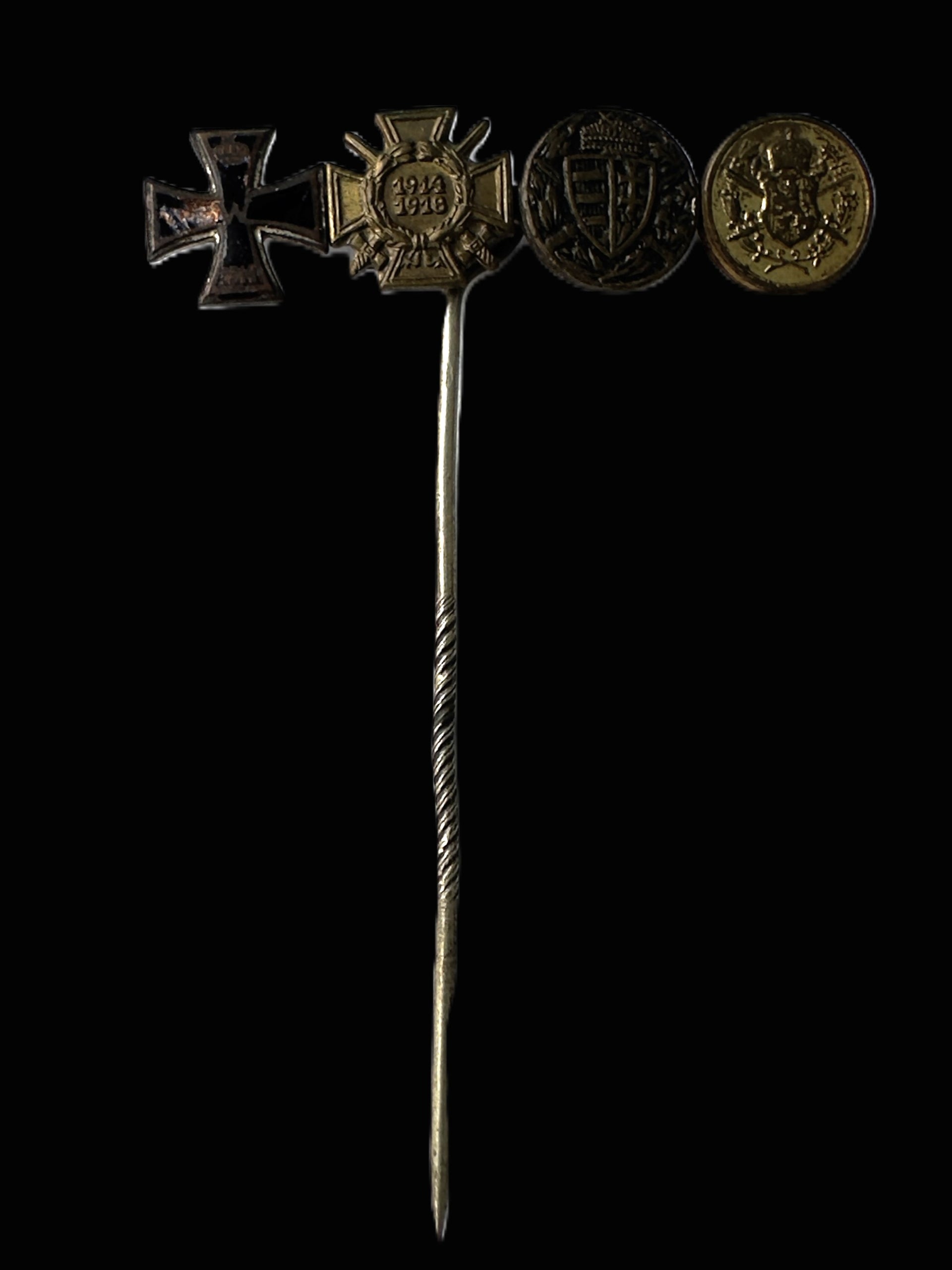 German WWI Iron Cross and Central Powers Four-Award Stickpin