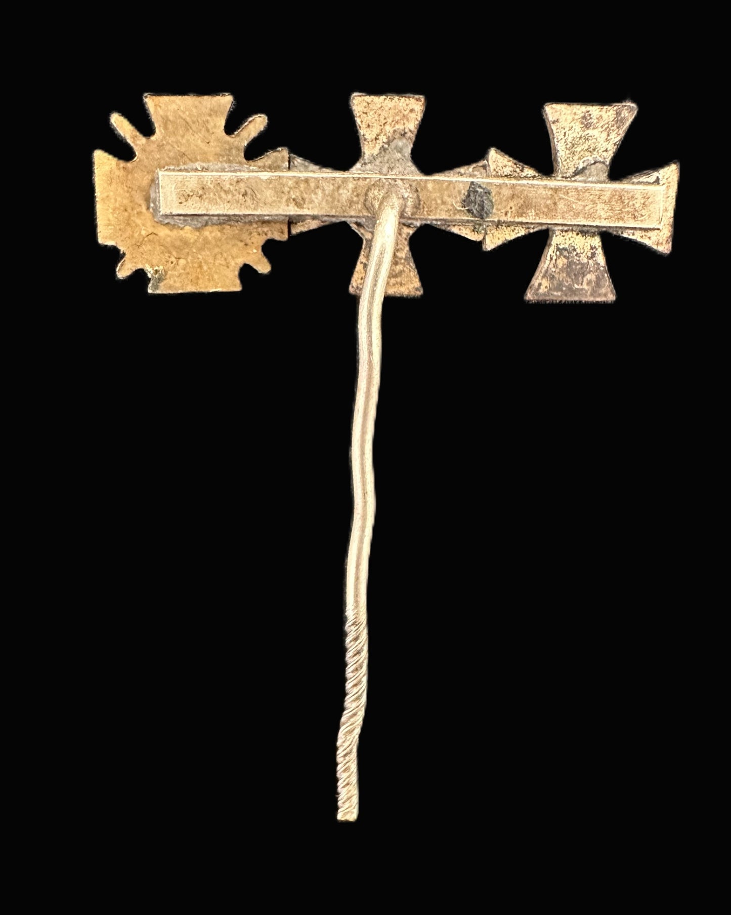 Imperial German Military Miniature Stickpin Trio – Iron Cross, Red Cross Medal, and Honor Cross of the World War 1914/18