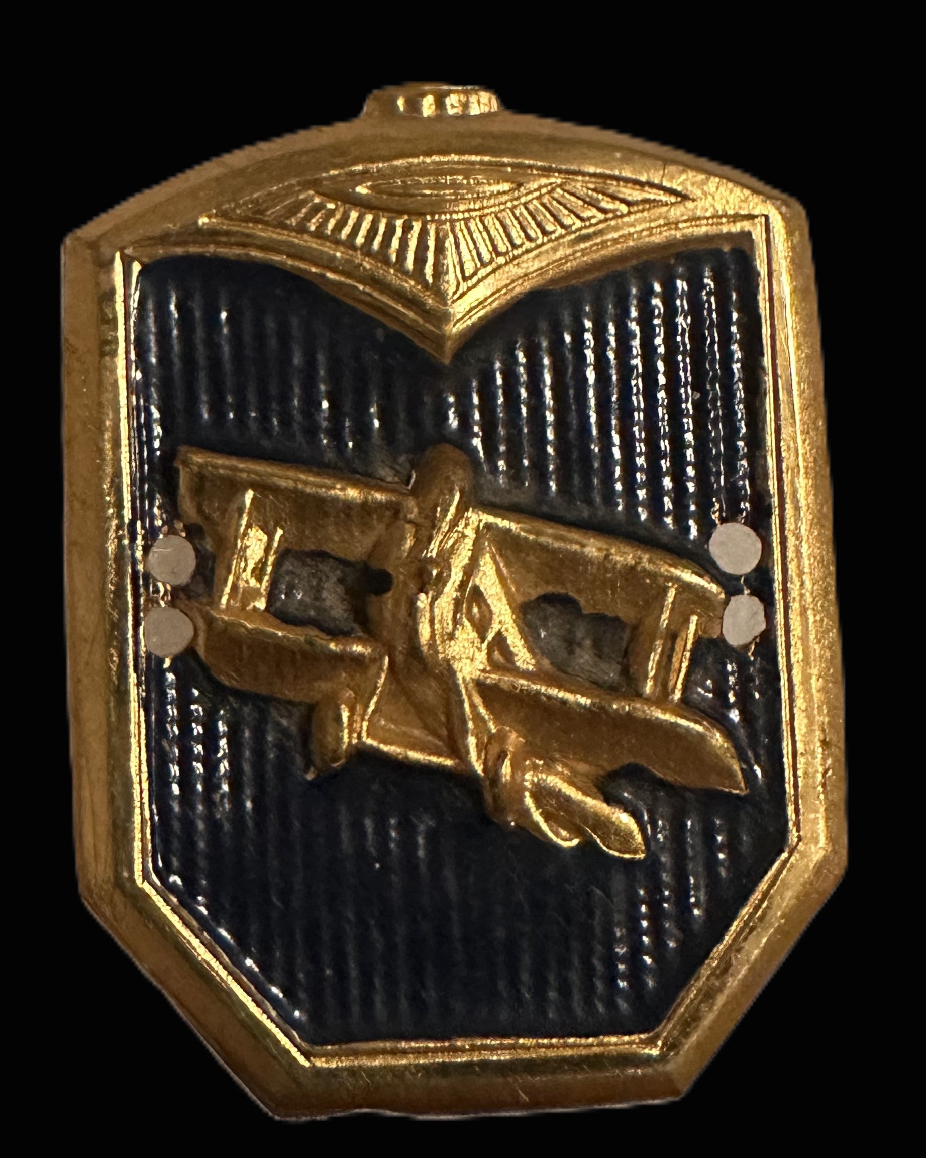 Pre-WWI German Aviation Club Enamel Badge With Gilt Airplane Motif