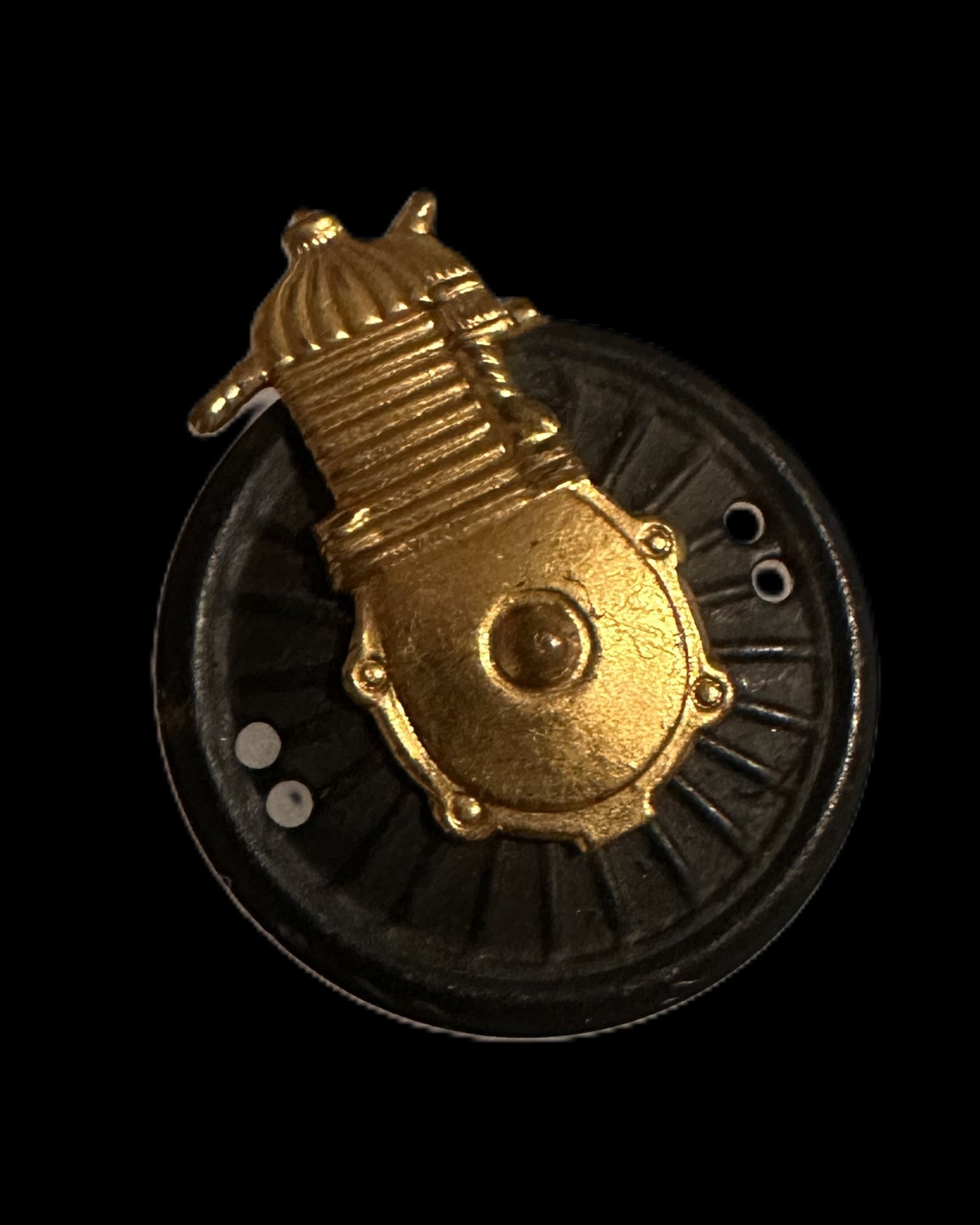 Imperial German Gilt Flaming Grenade Badge On Black Fluted Rosette