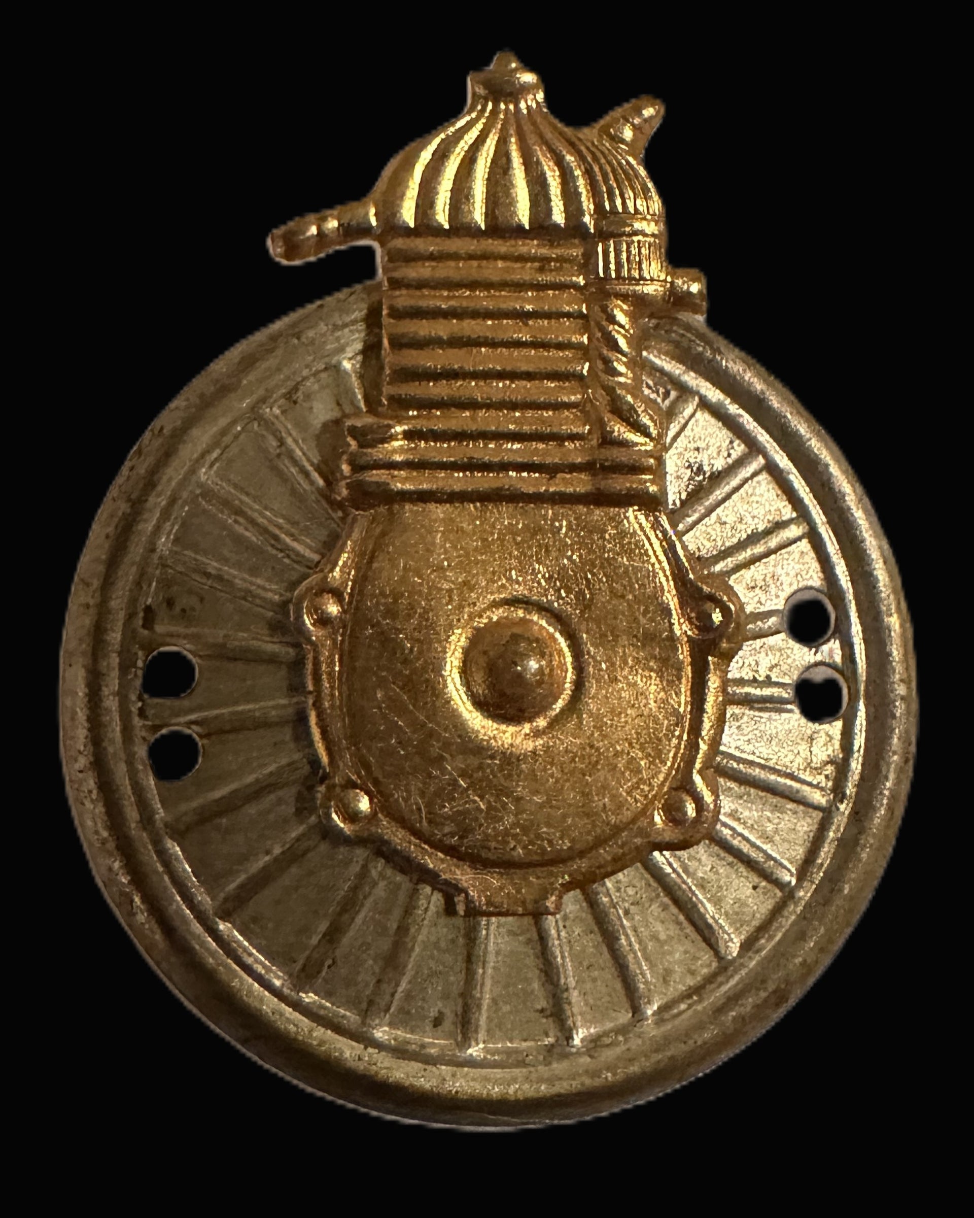 Imperial German Gilt Flaming Grenade Cap Badge on Silver Sunburst