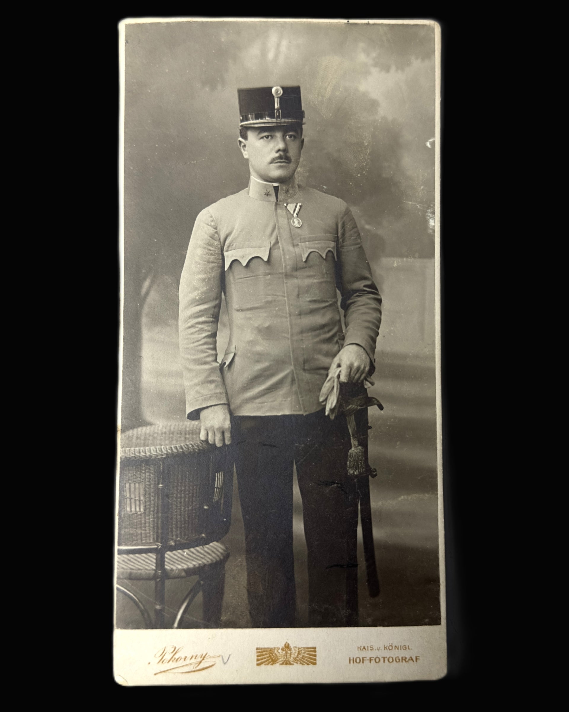 Named K.u.K. Black Stiff Officer's Cap With 1916 Plappert Portrait