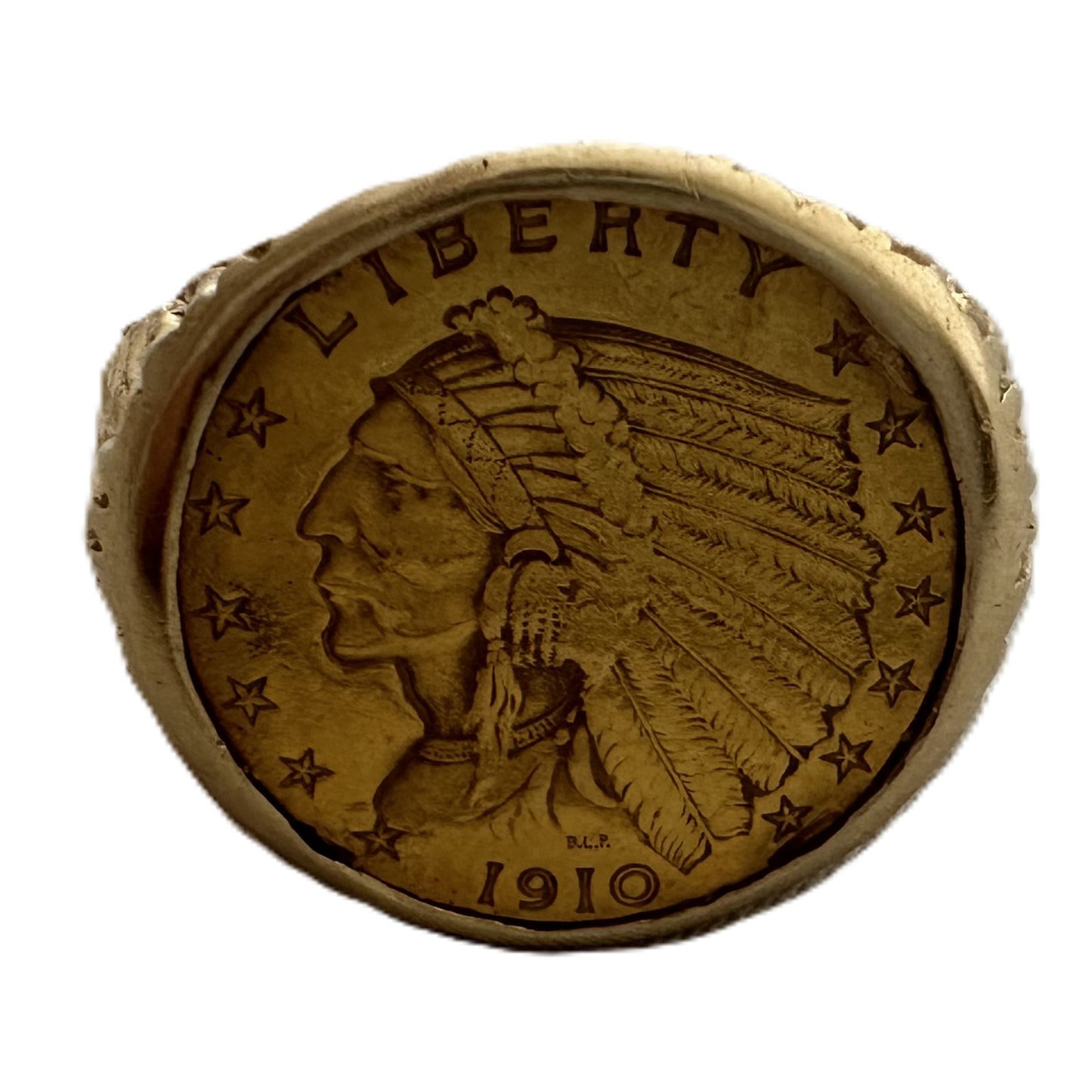 1910 United States Indian Head $2.50 Quarter Eagle Coin in 14K Gold Ring Setting