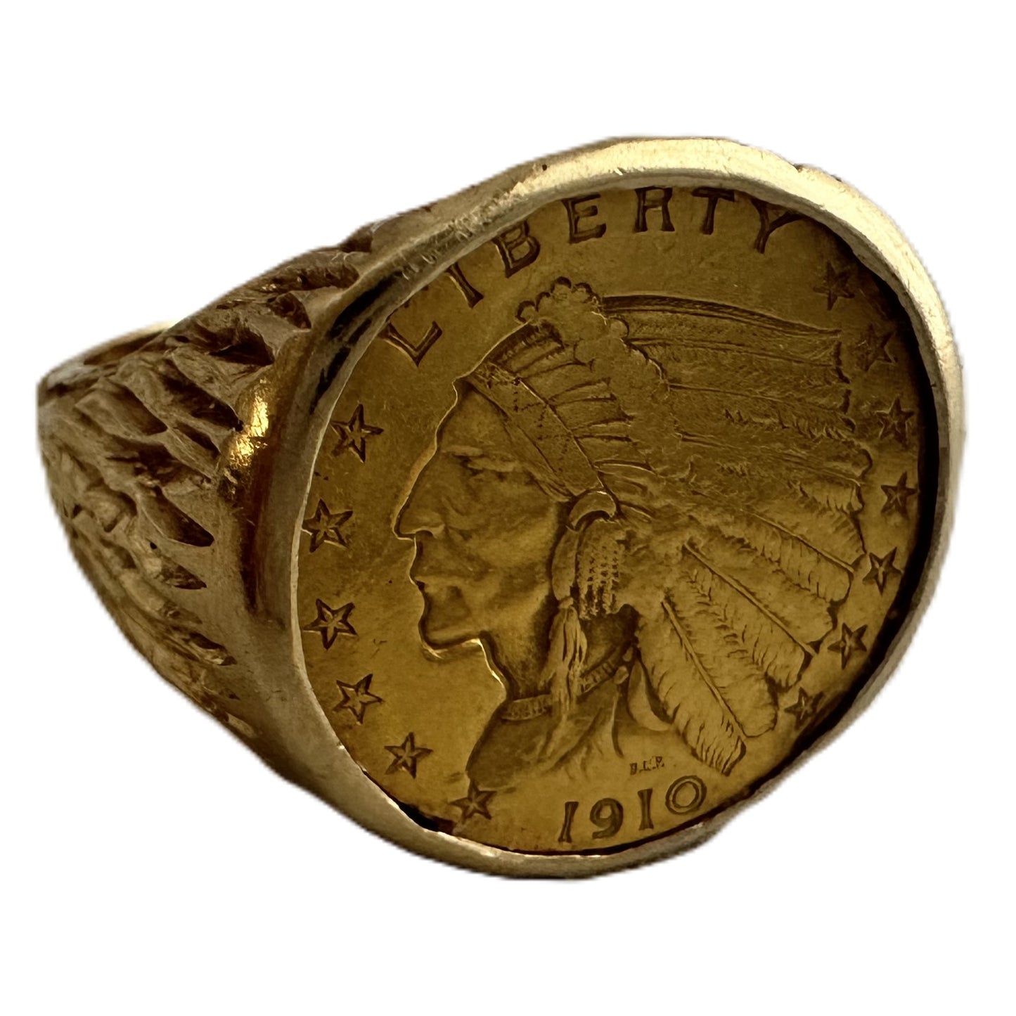 1910 United States Indian Head $2.50 Quarter Eagle Coin in 14K Gold Ring Setting