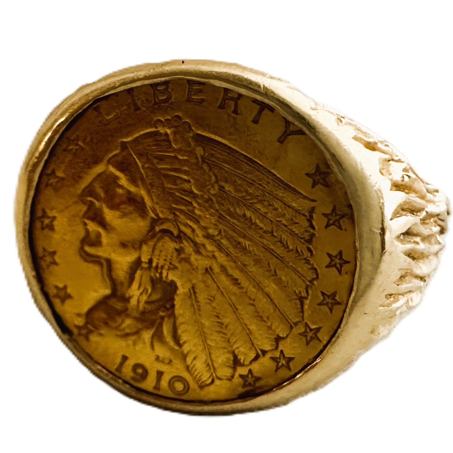 1910 United States Indian Head $2.50 Quarter Eagle Coin in 14K Gold Ring Setting