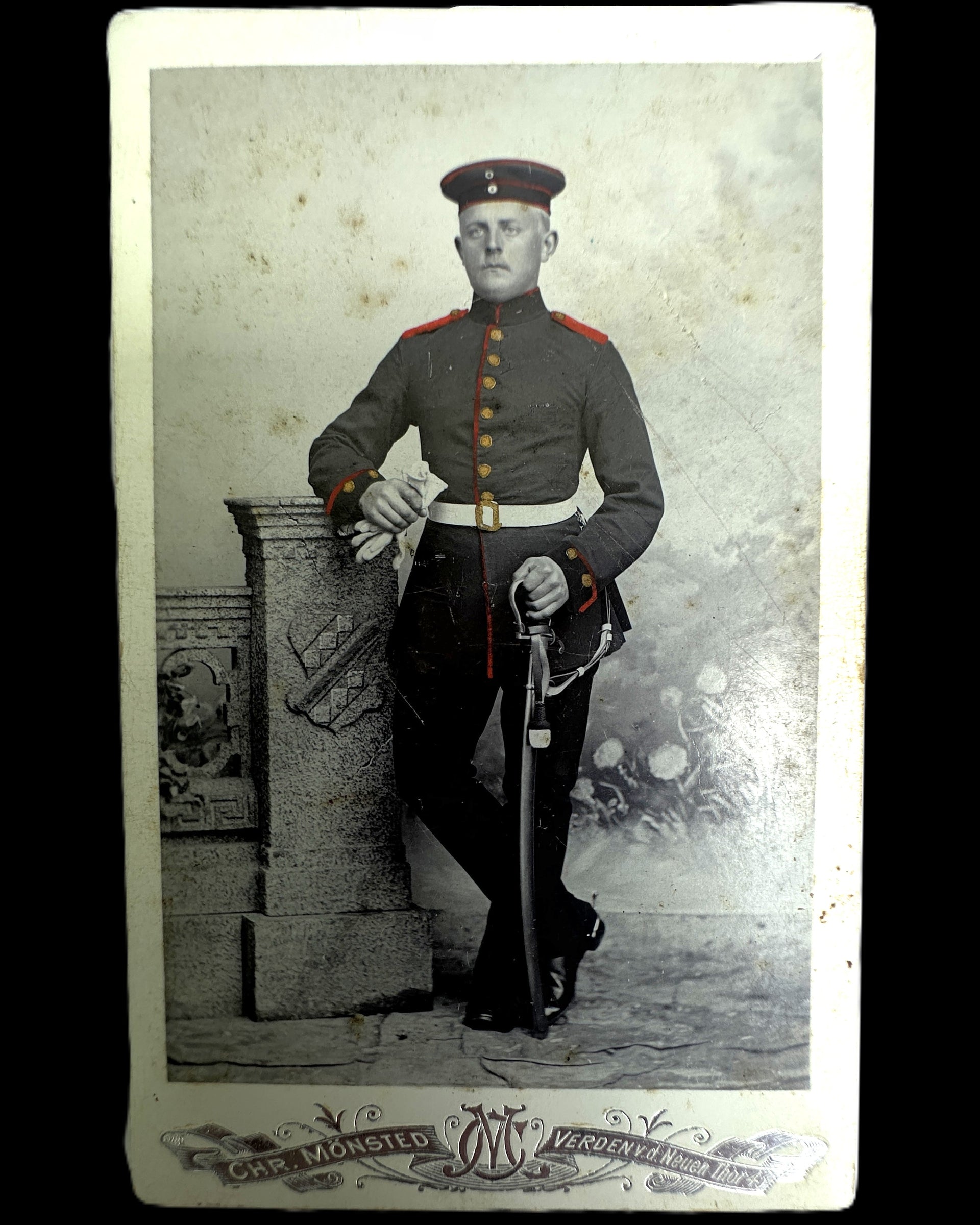 Imperial German Hand-Tinted Cabinet Card Cavalry NCO Sword Verden Studio