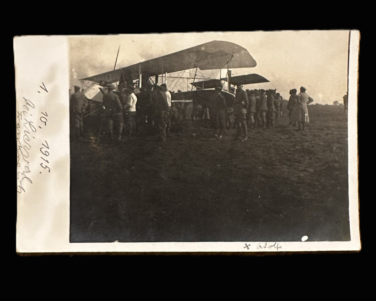 WWI German Photo Postcard French Biplane Shot Down 1915 Lierval w/Inscription