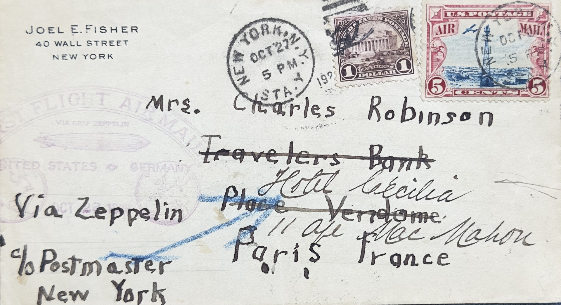 1928 Graf Zeppelin LZ127 First Return Flight Cover NY Friedrichshafen Paris