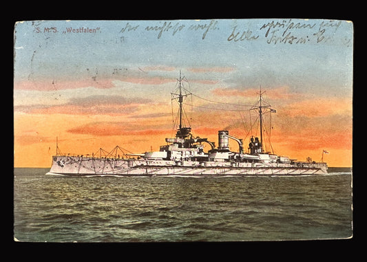 Postcard of SMS Westfalen - German Dreadnought Battleship