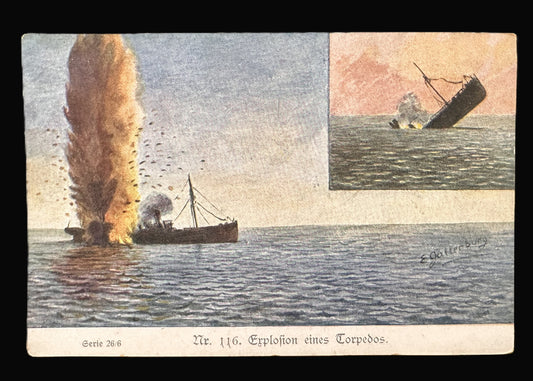 WWI Austrian Postcard Depicting Torpedo Explosion – Gloria Viktoria Series Nr. 116